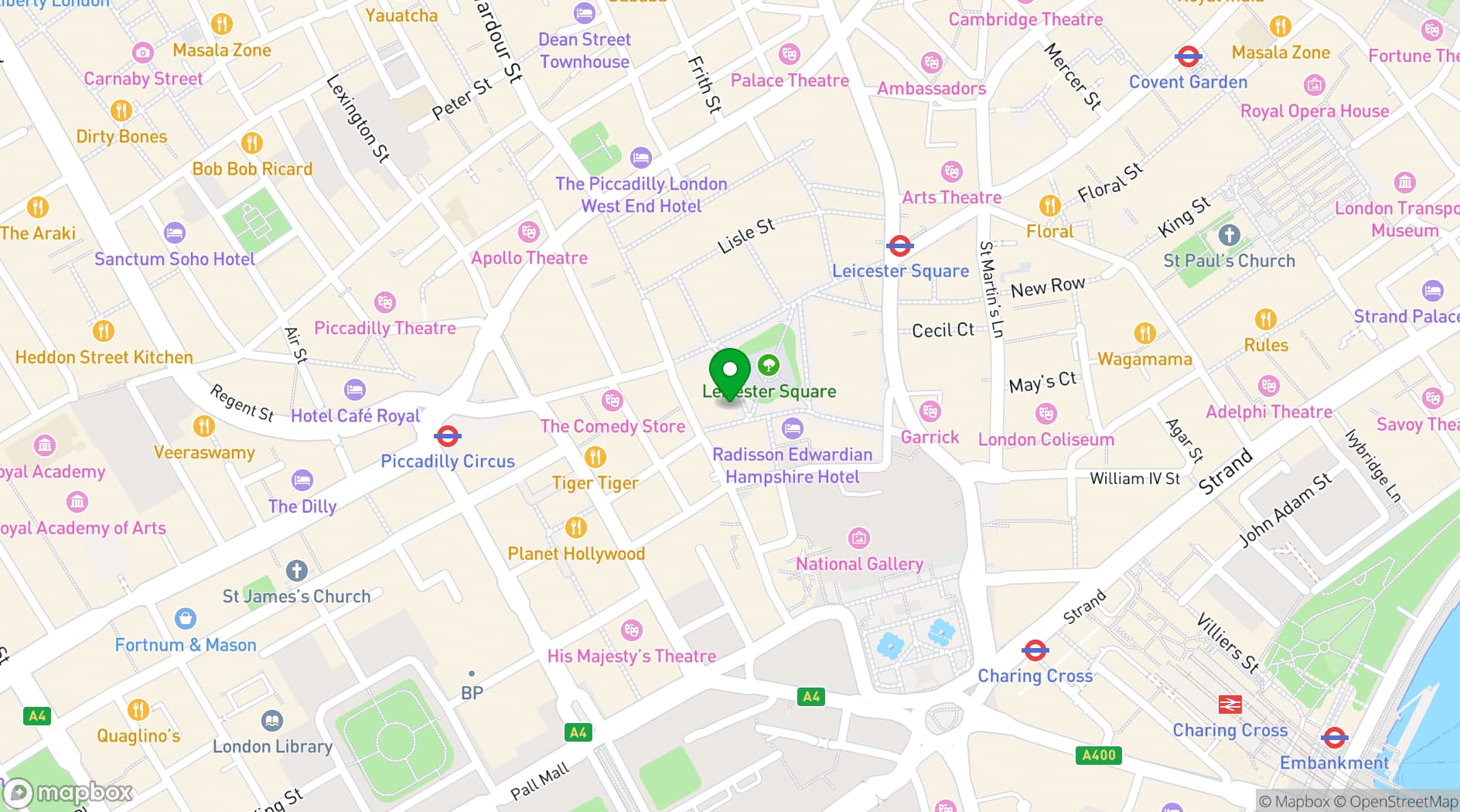 Map showing All Bar One Leicester Square