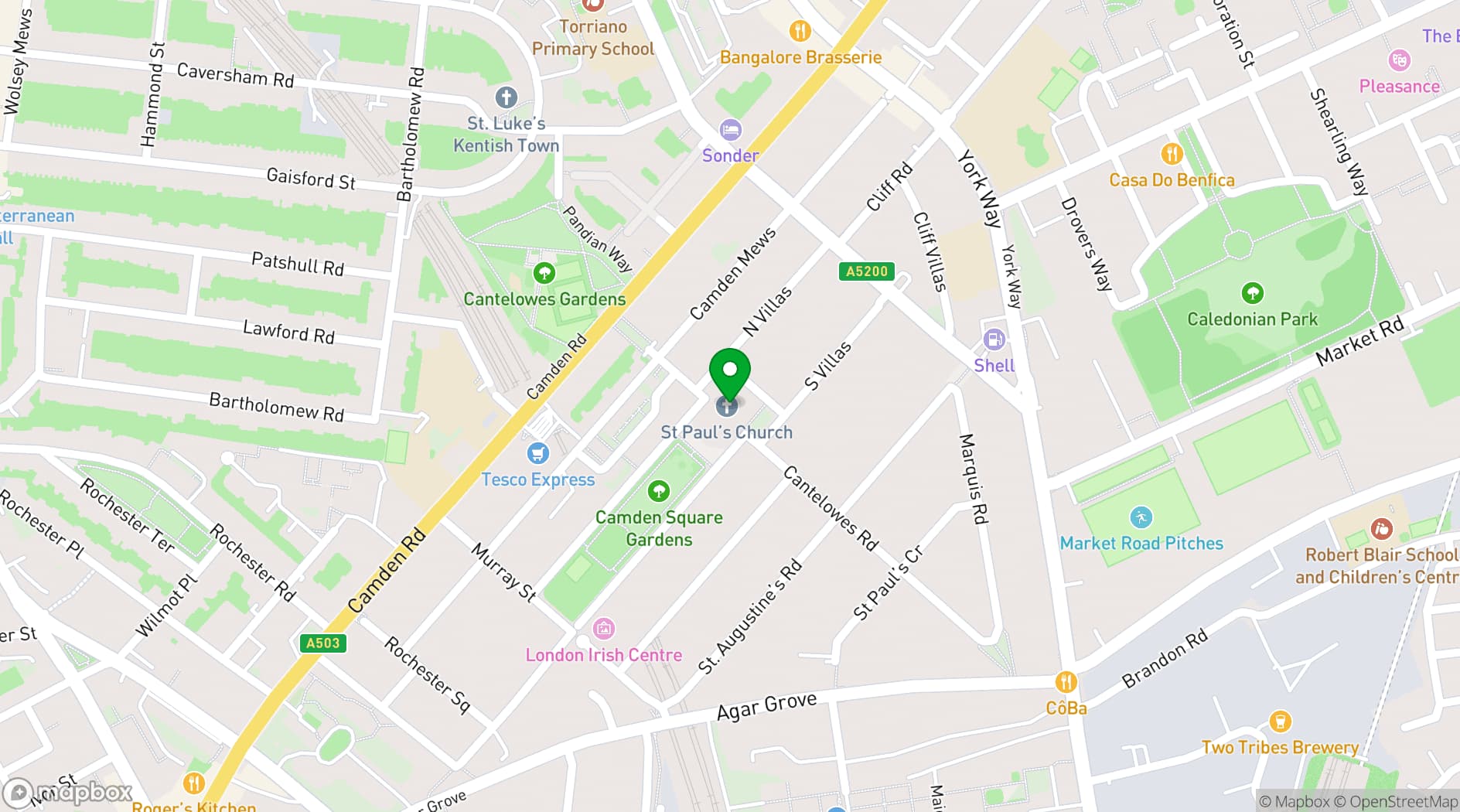 Map showing St Paul's Church, Camden Square