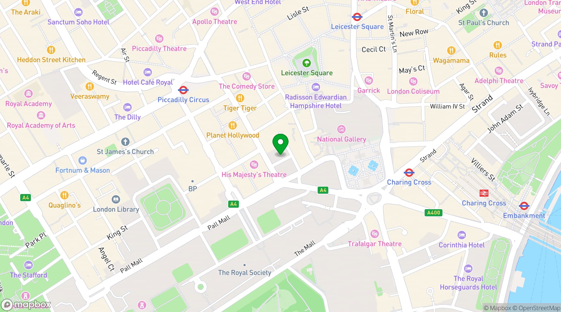 Map showing Haymarket Hotel