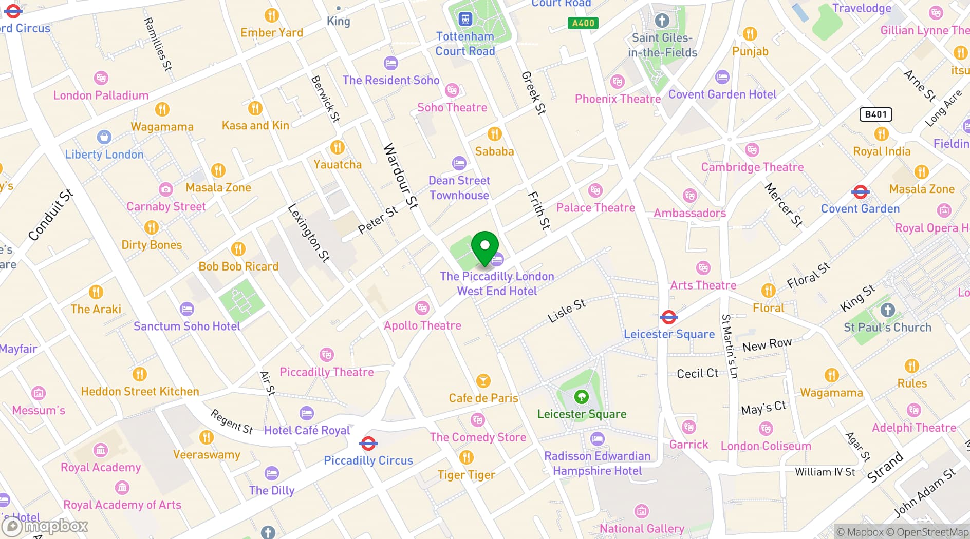 Map showing Bella Italia London - Shaftesbury Avenue