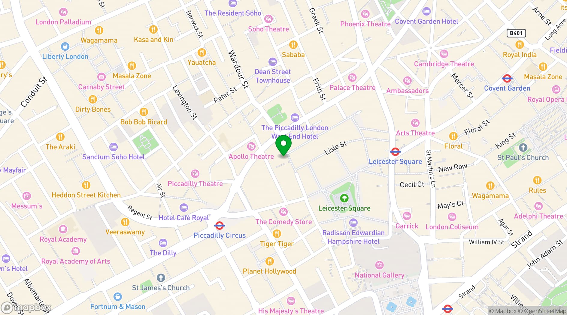 Map showing O'Neill's Wardour Street