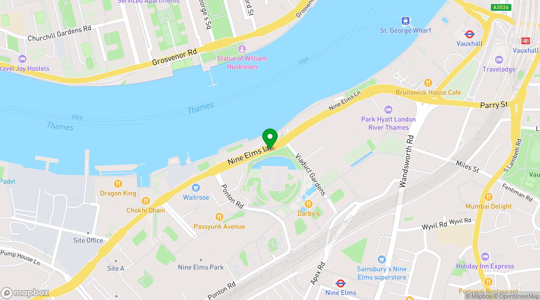 Map showing Battersea Barge