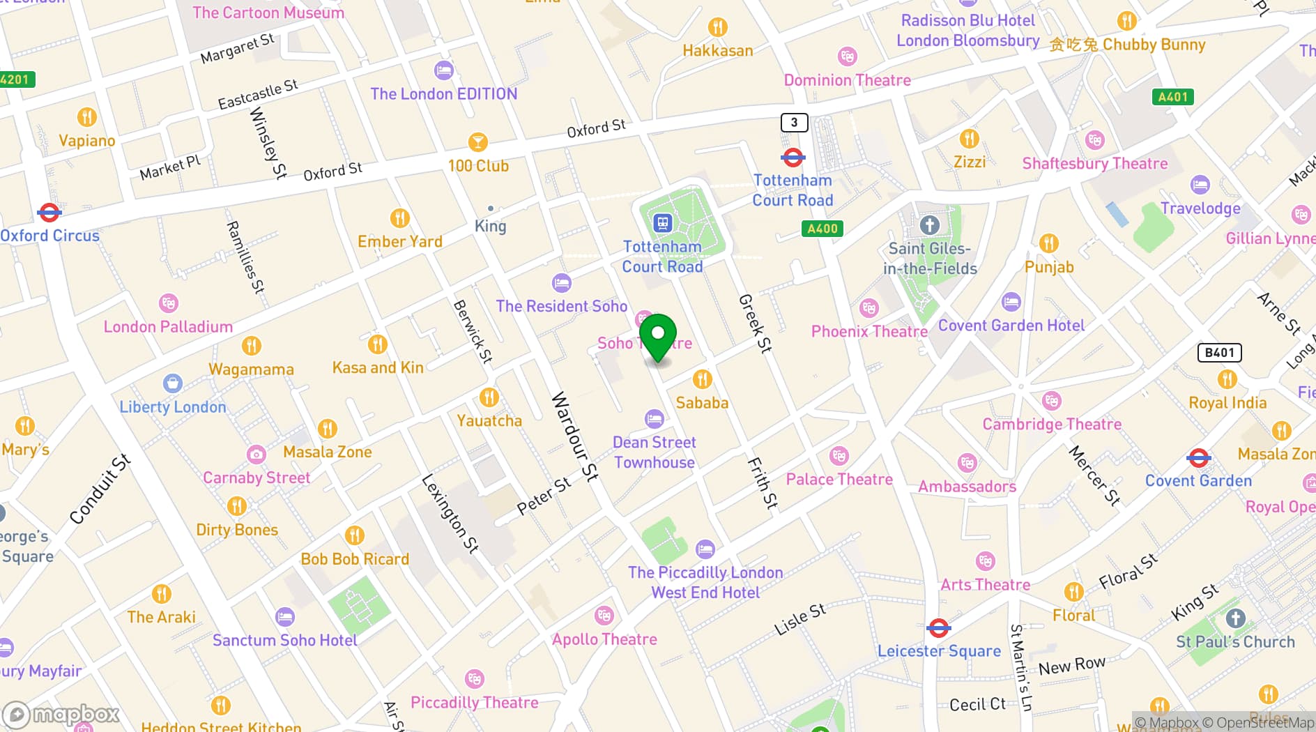 Map showing Barrafina Dean Street