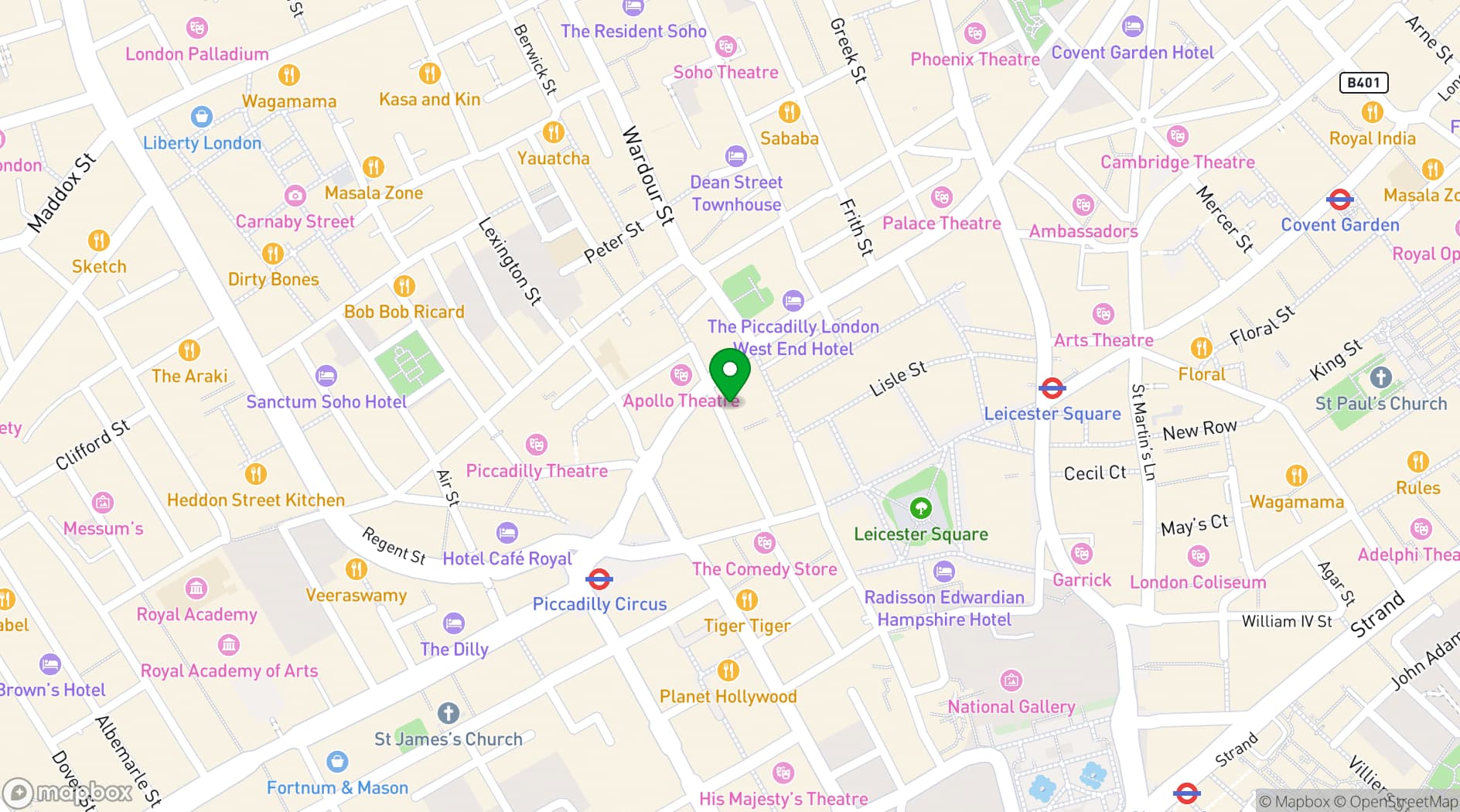 Map showing Backstage Soho