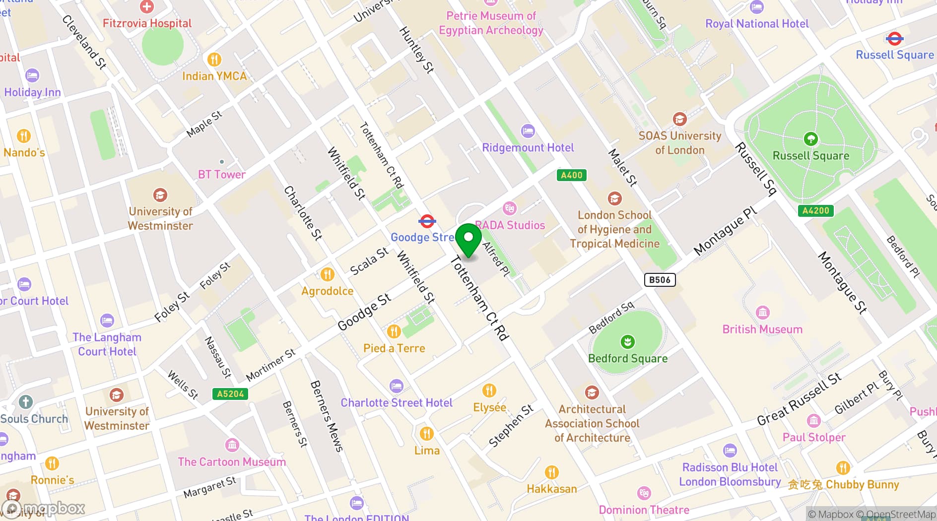 Map showing Top Hat Restaurant & Bar