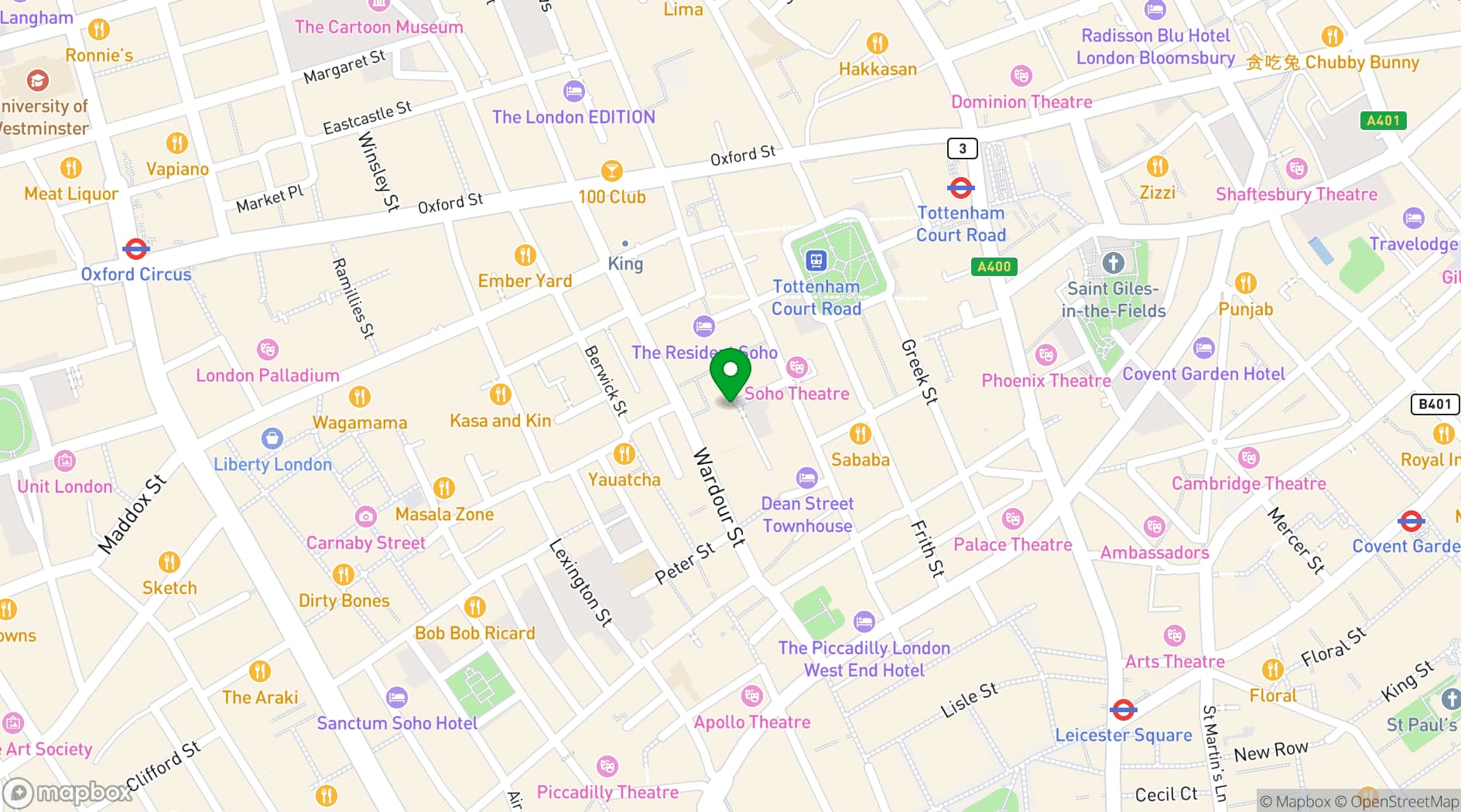 Map showing The Soho Hotel
