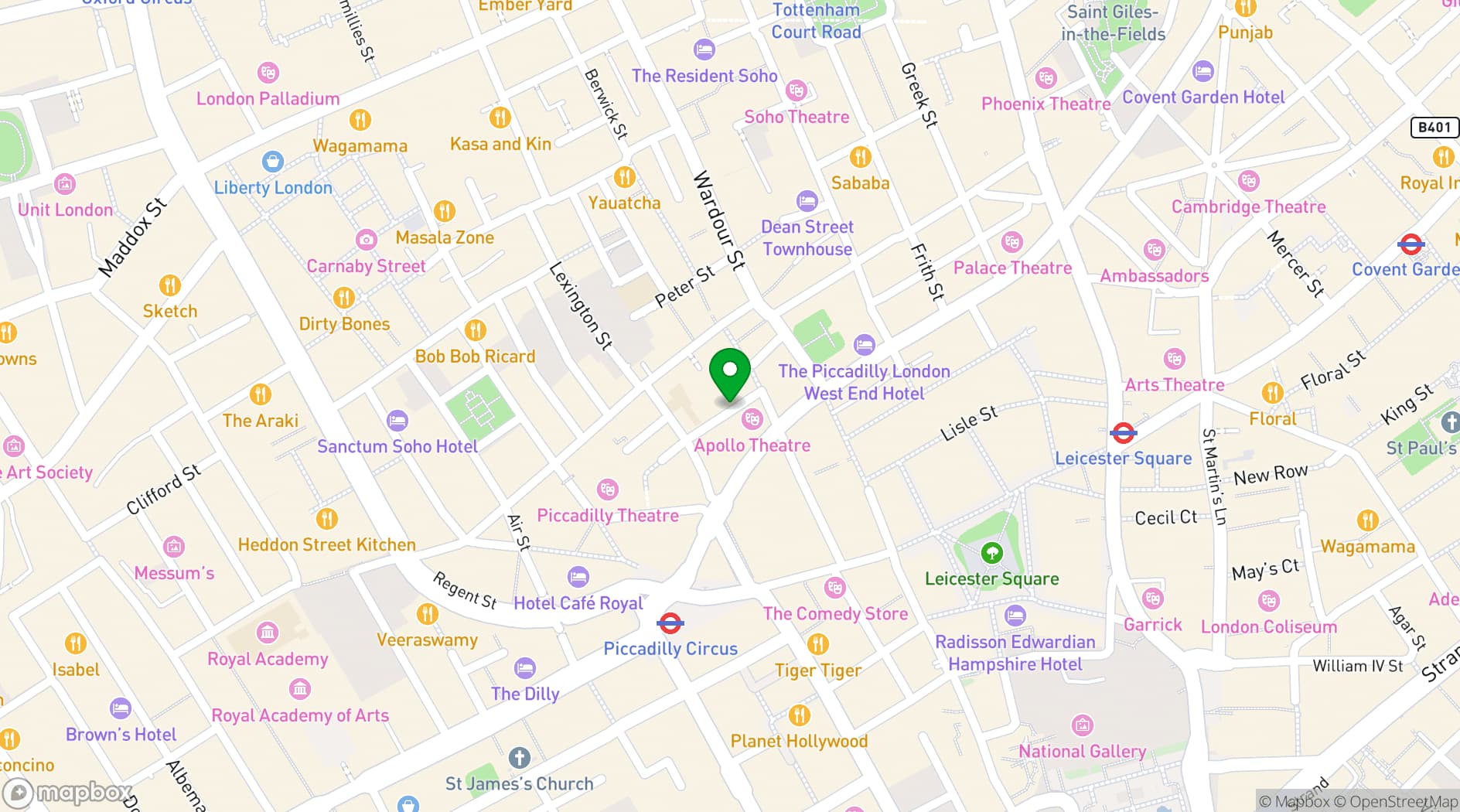 Map showing Archer Street Soho