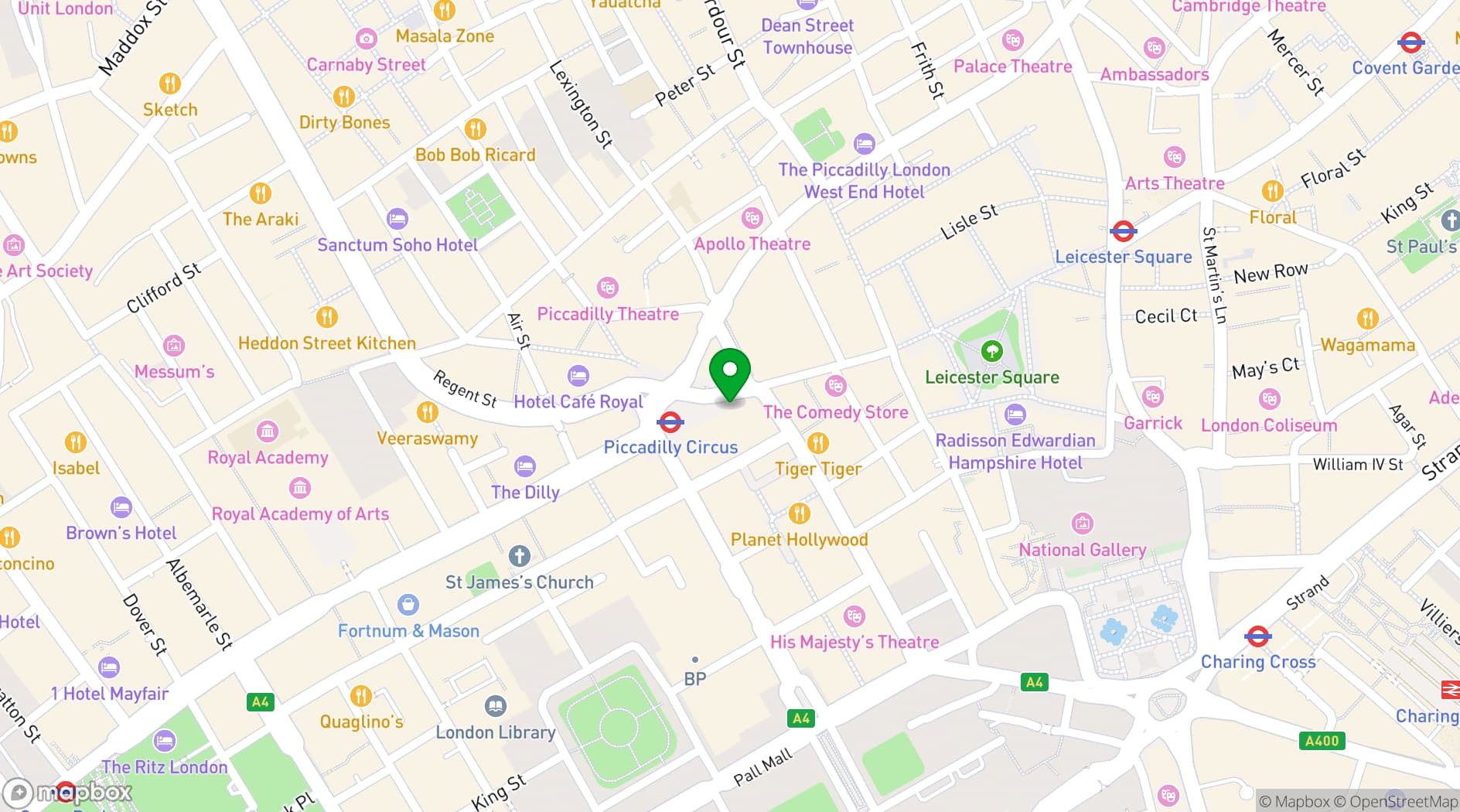 Map showing Hard Rock Cafe Piccadilly Circus