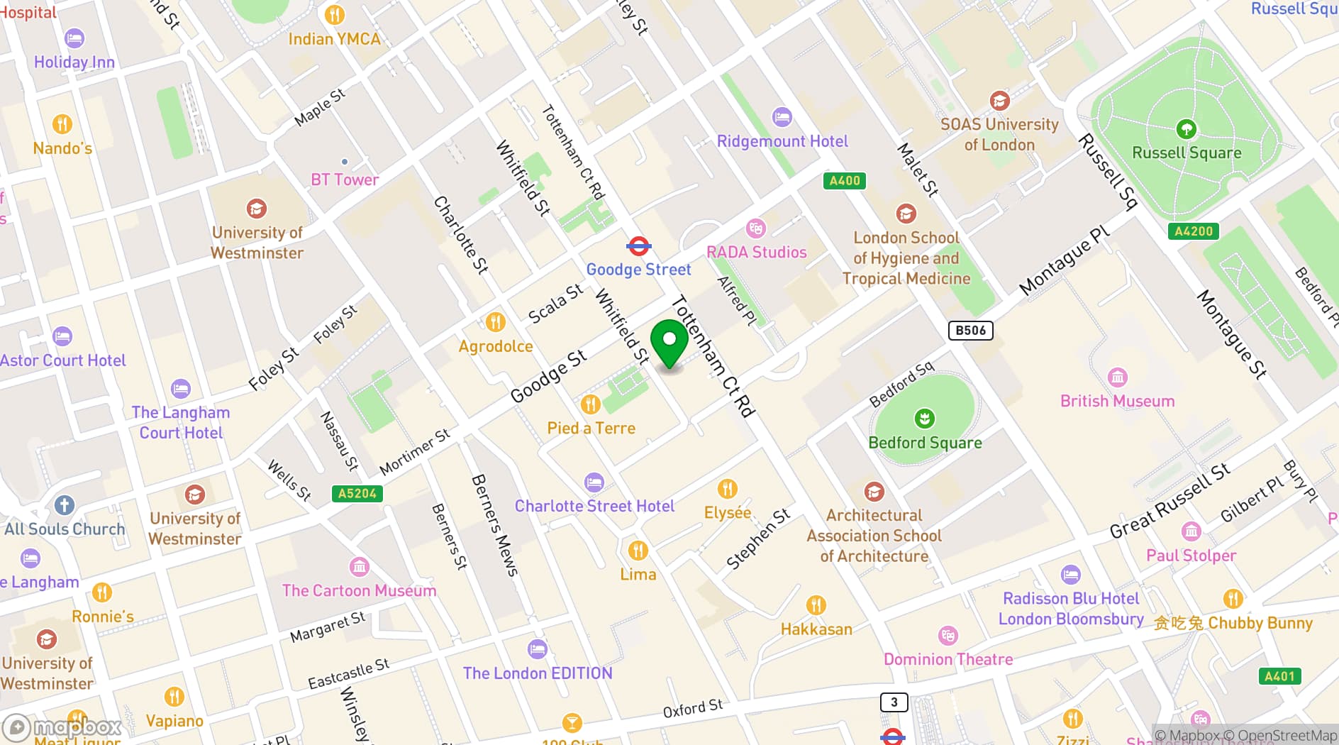 Map showing Fitzrovia Gallery