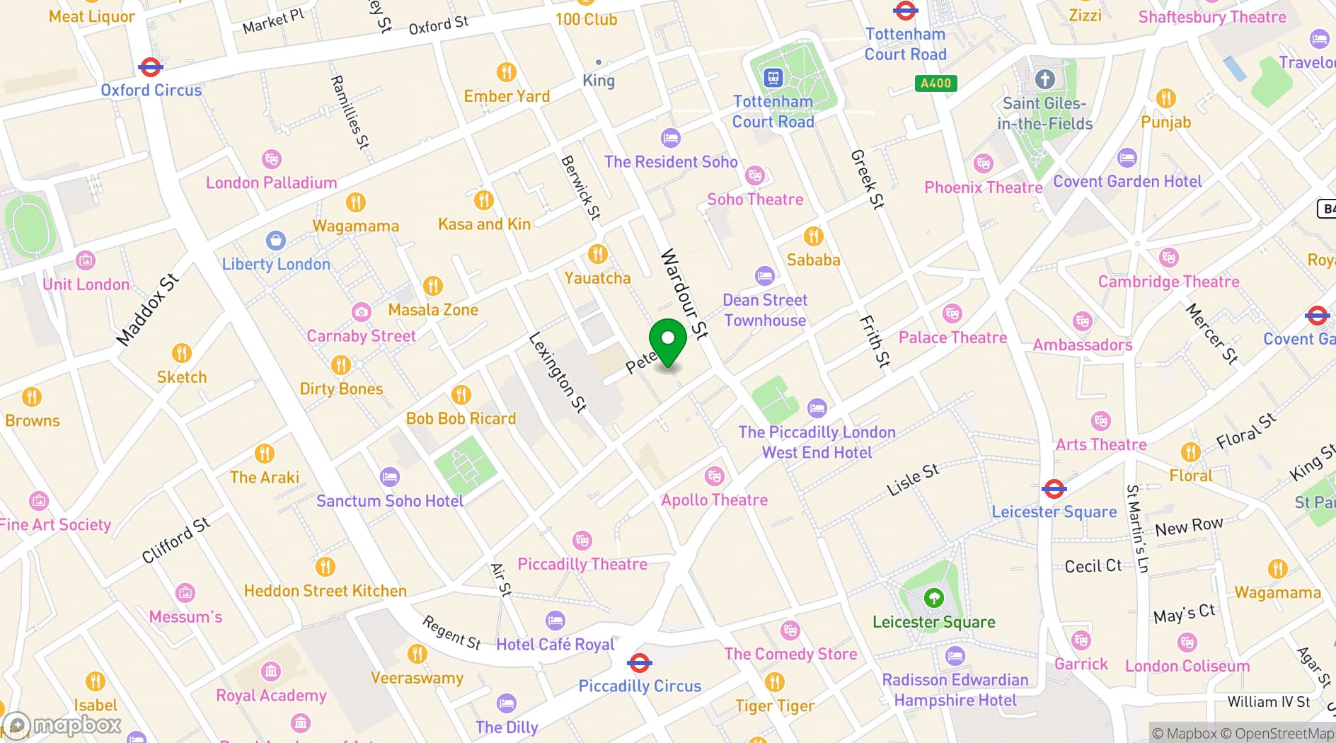 Map showing The Box Soho