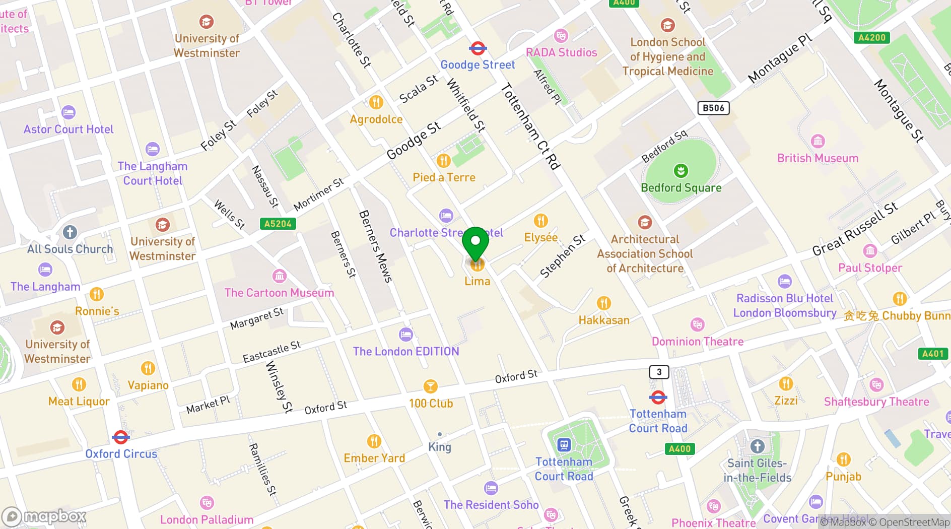 Map showing Lima Fitzrovia