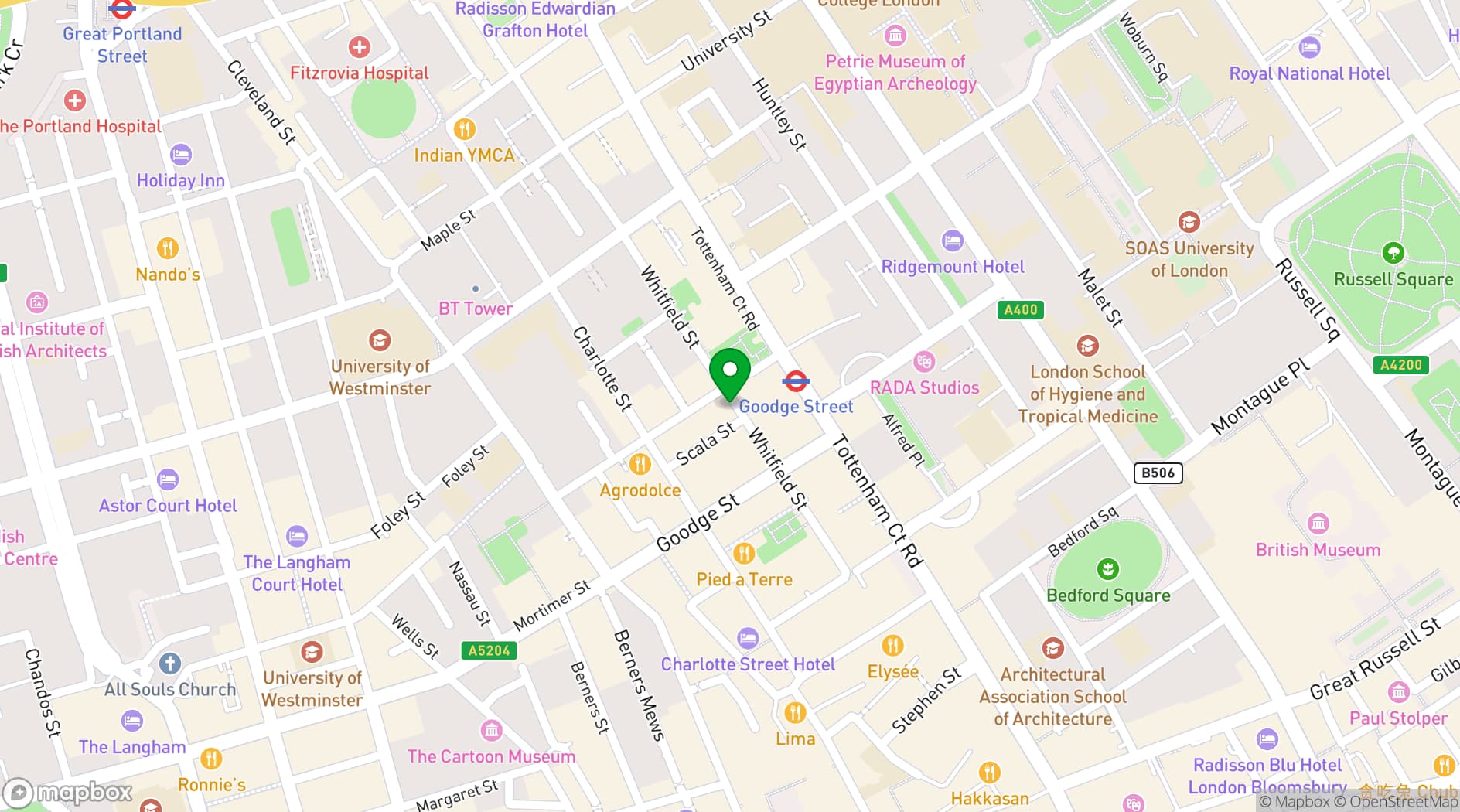 Map showing 41 Whitfield Street