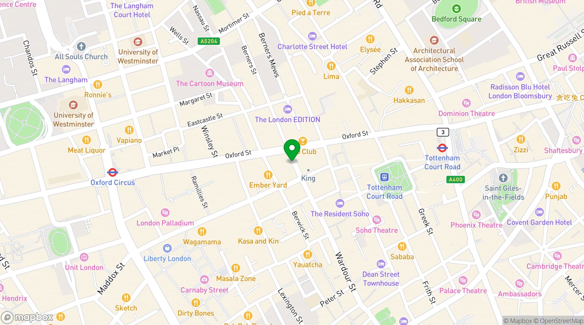 Map showing Simmons Oxford Street 