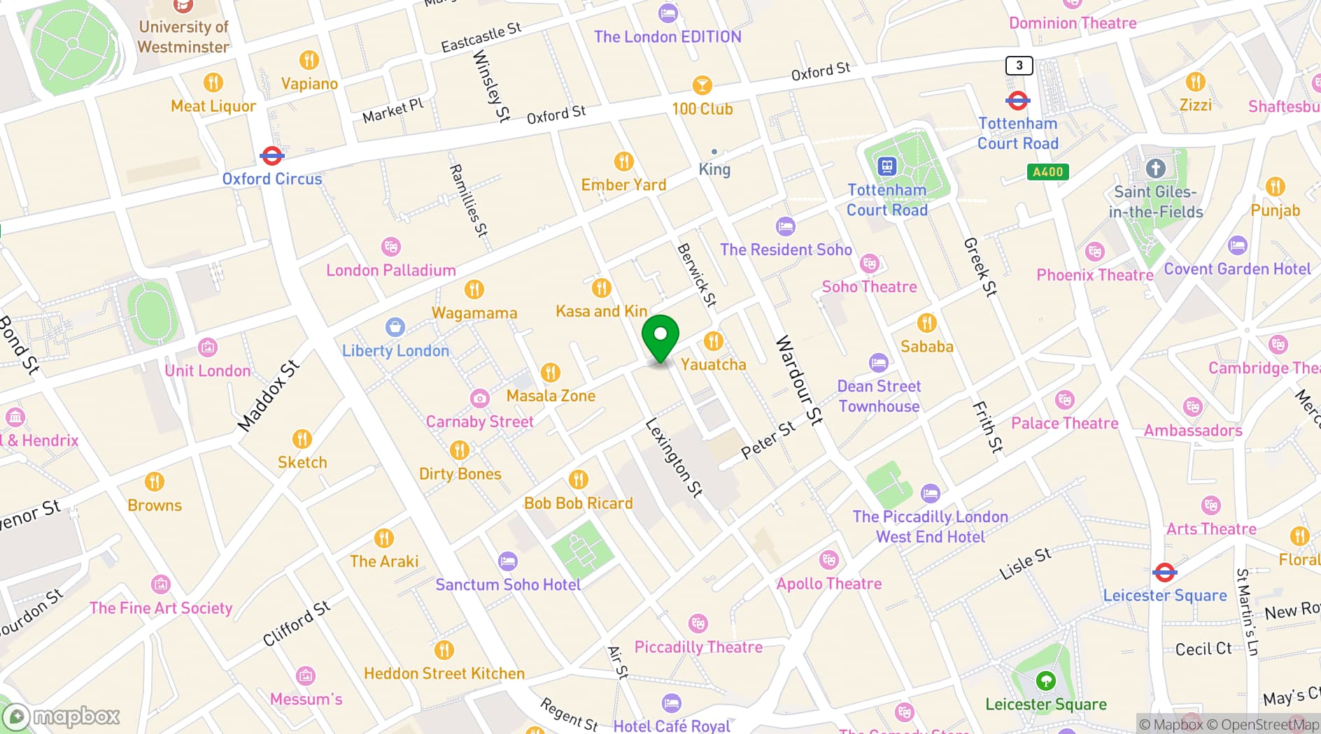 Map showing The Ivy Soho Brasserie