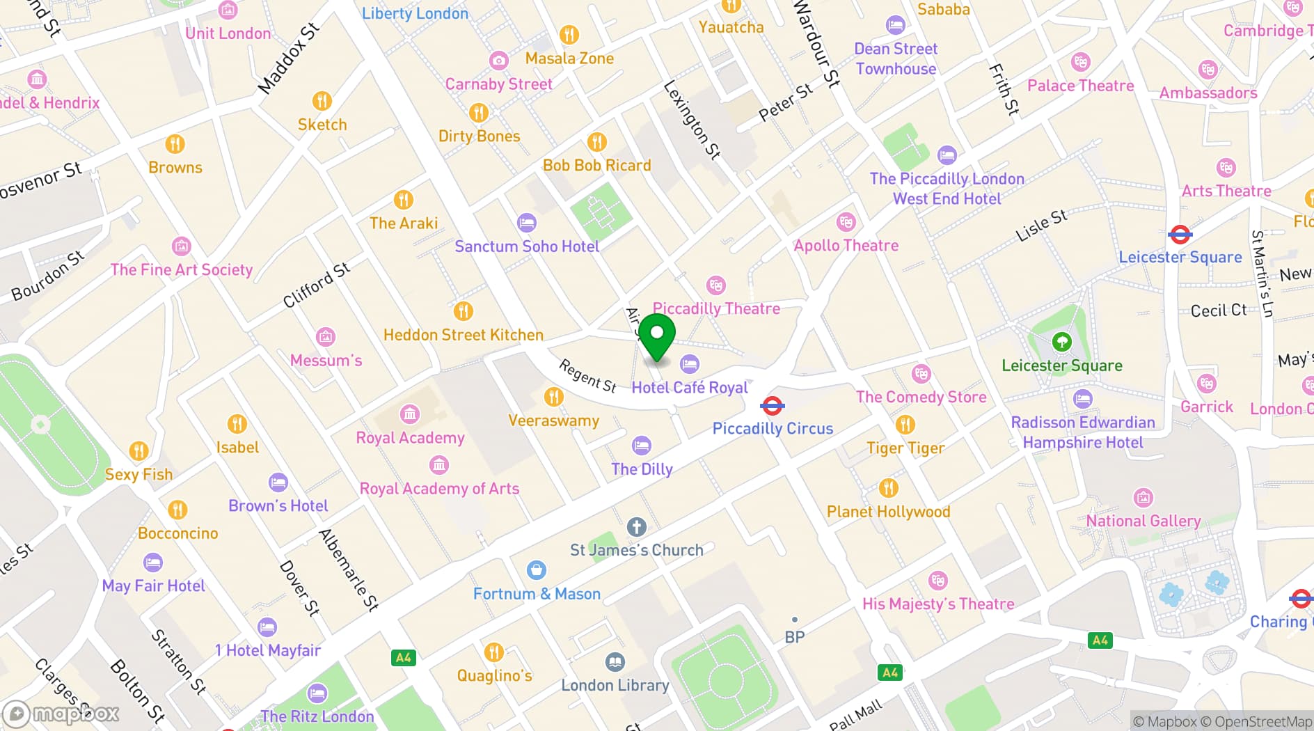 Map showing Hotel Cafe Royal
