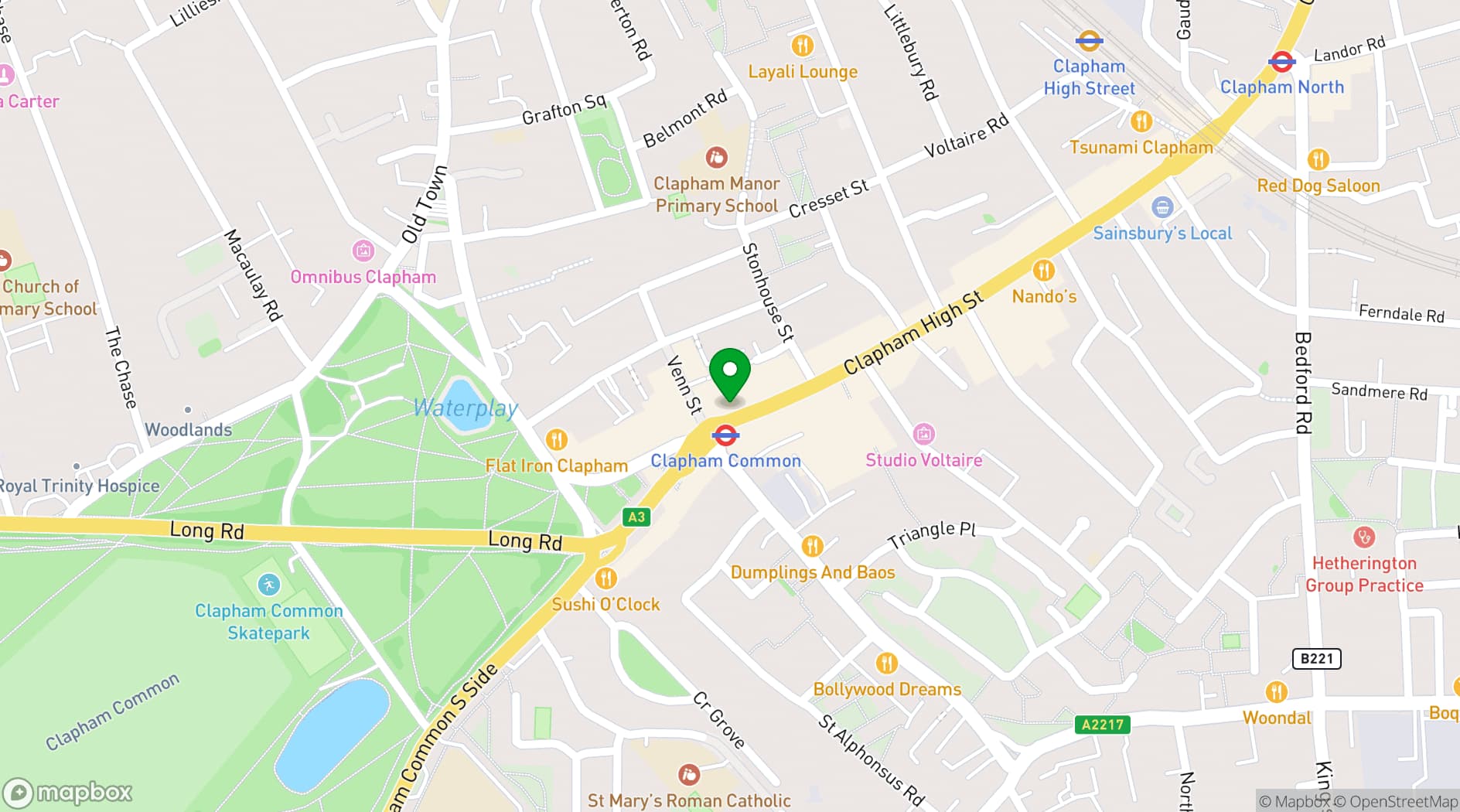 Map showing The Cocktail Club Clapham