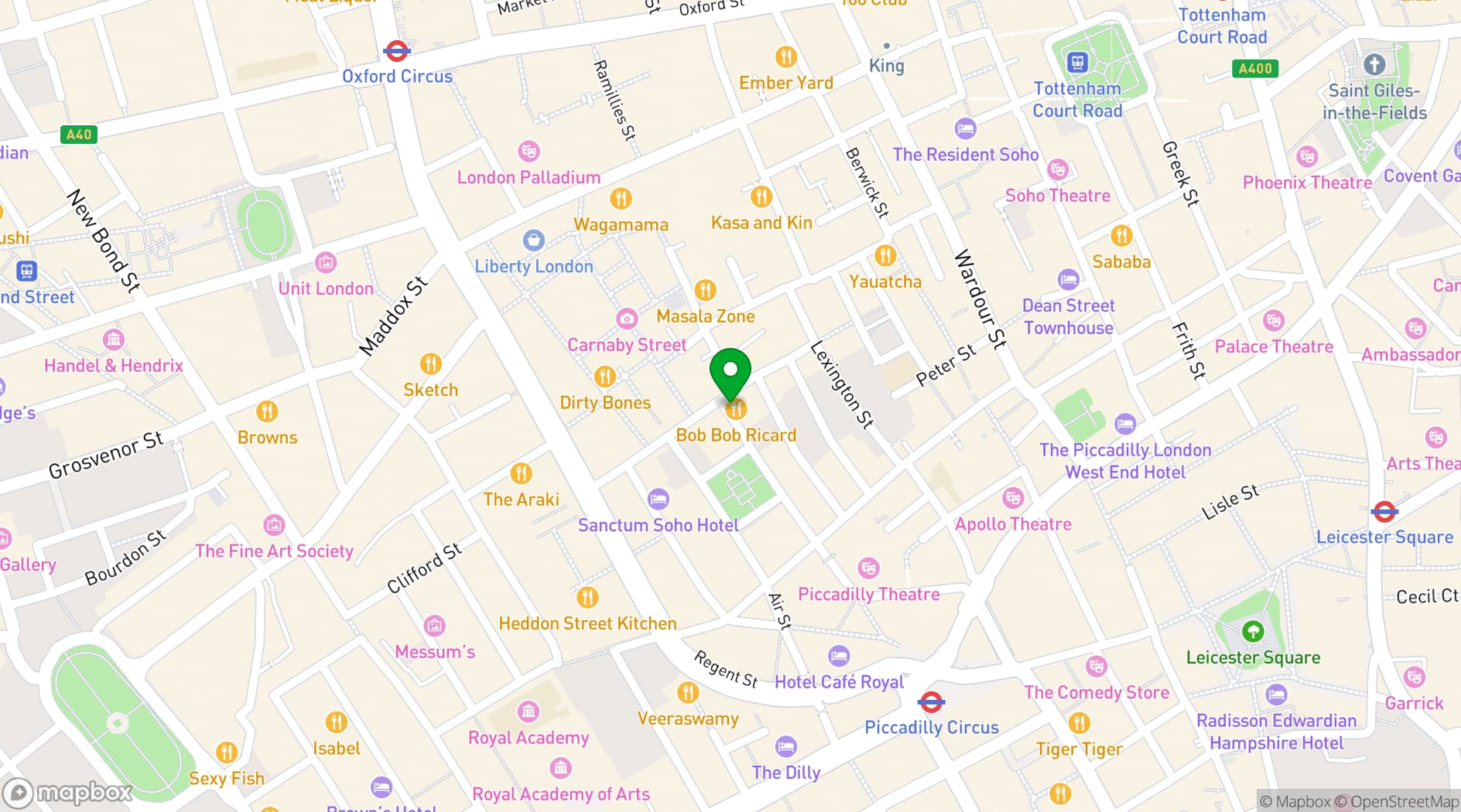 Map showing Bob Bob Ricard