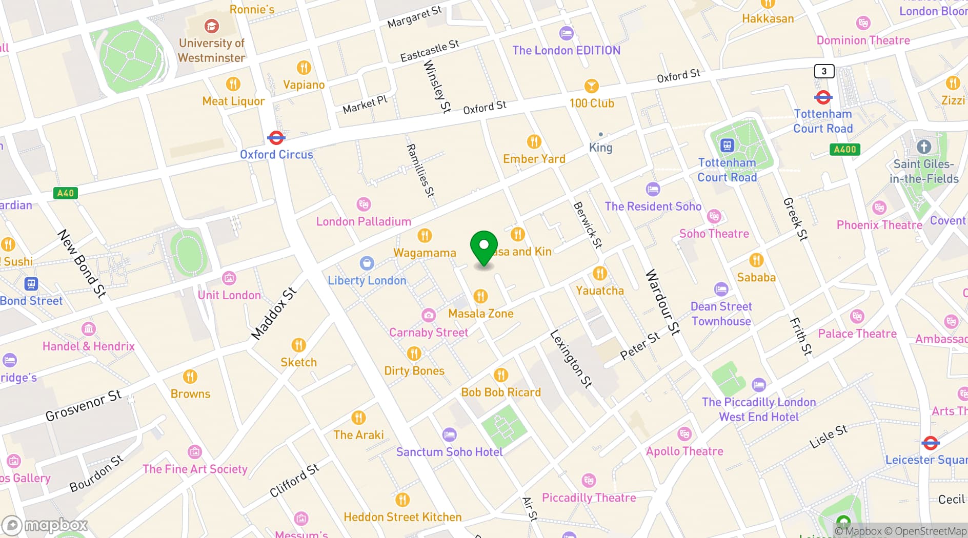Map showing The Vinyl Factory Soho 
