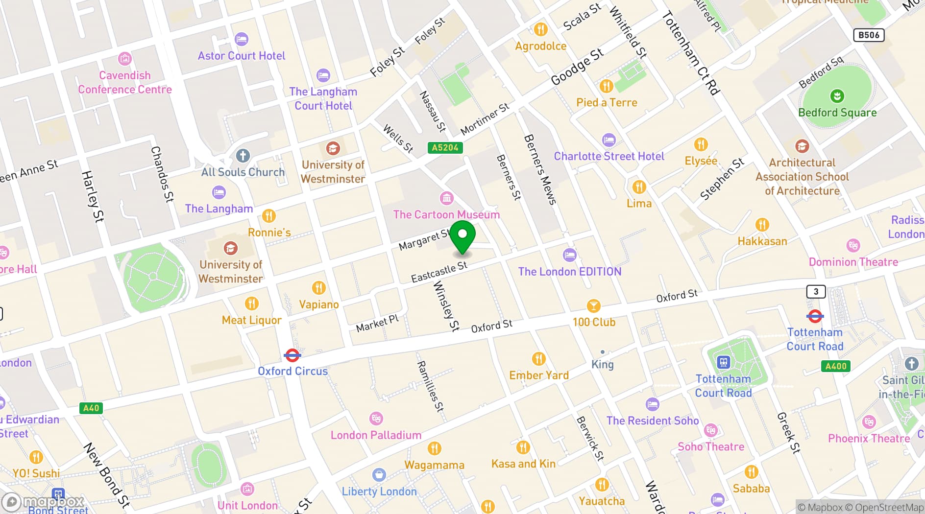 Map showing 23-25 Eastcastle Street - London