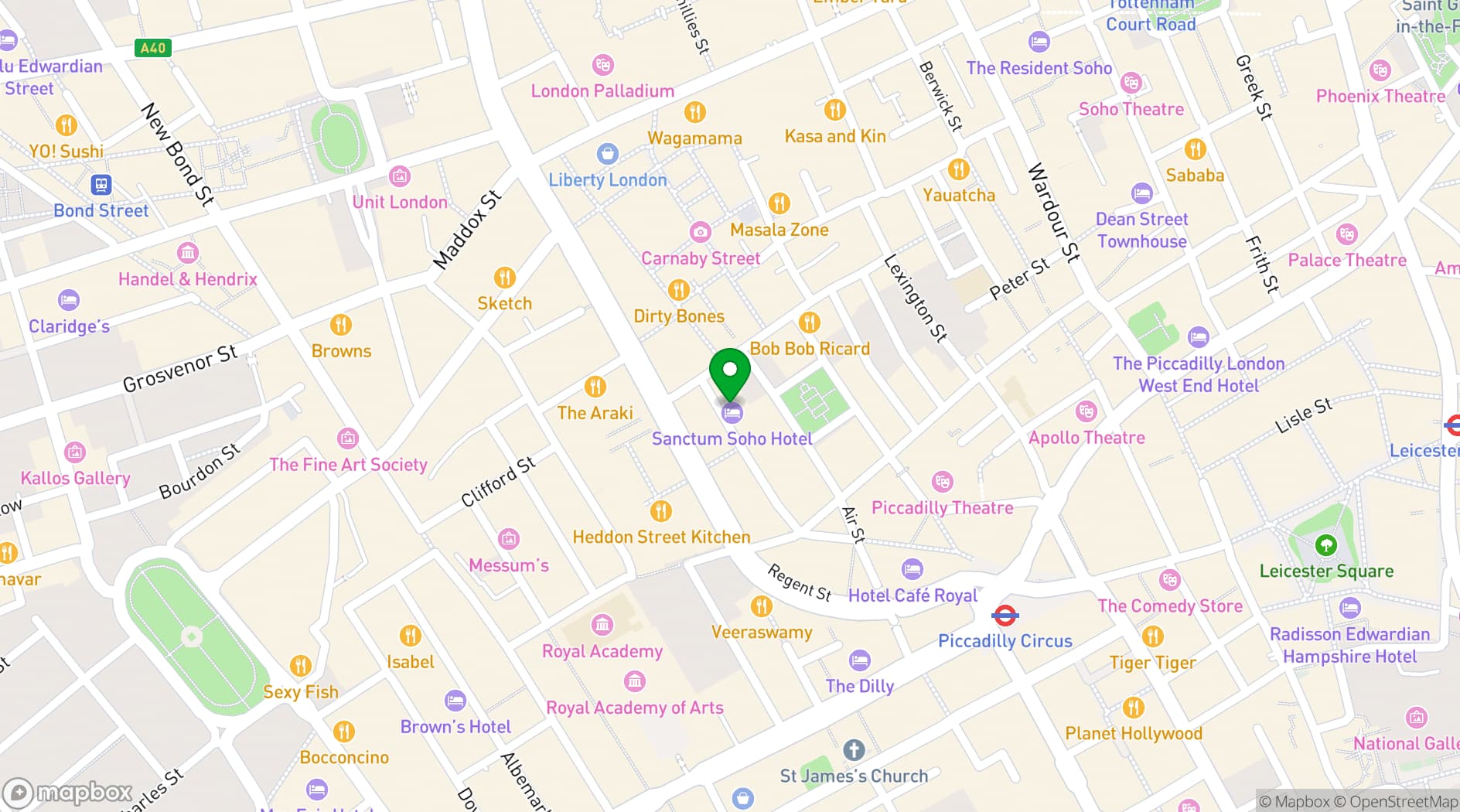 Map showing Karma Sanctum Soho London