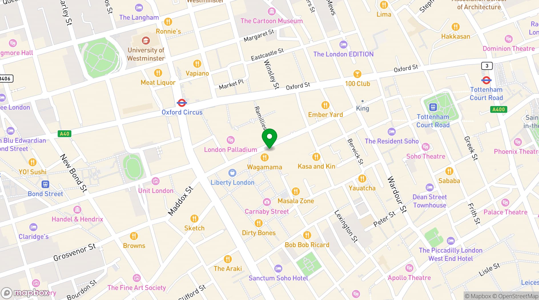 Map showing Ping Pong Soho