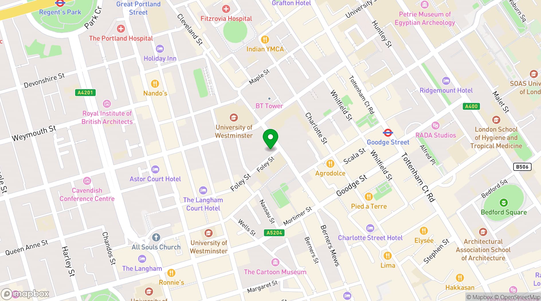 Map showing Fitzrovia Community Centre