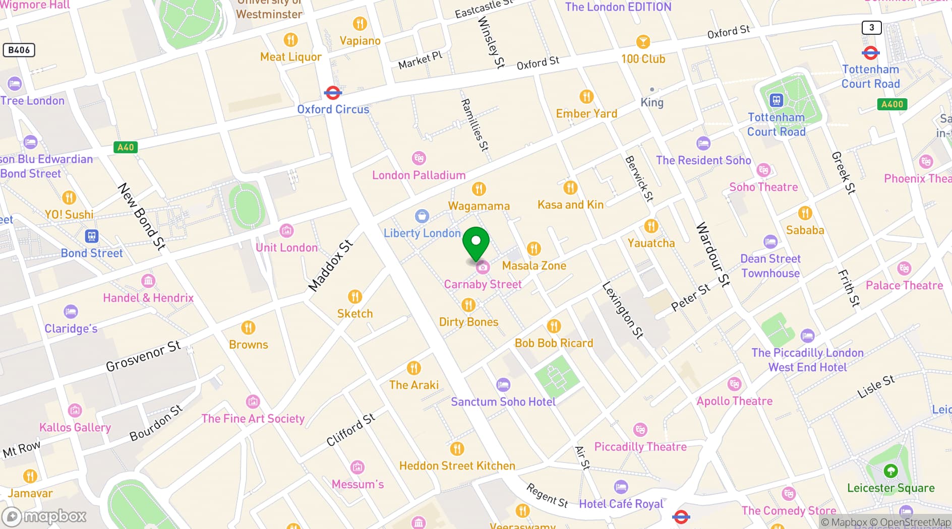 Map showing Carnaby Street Pop-Up Retail Space