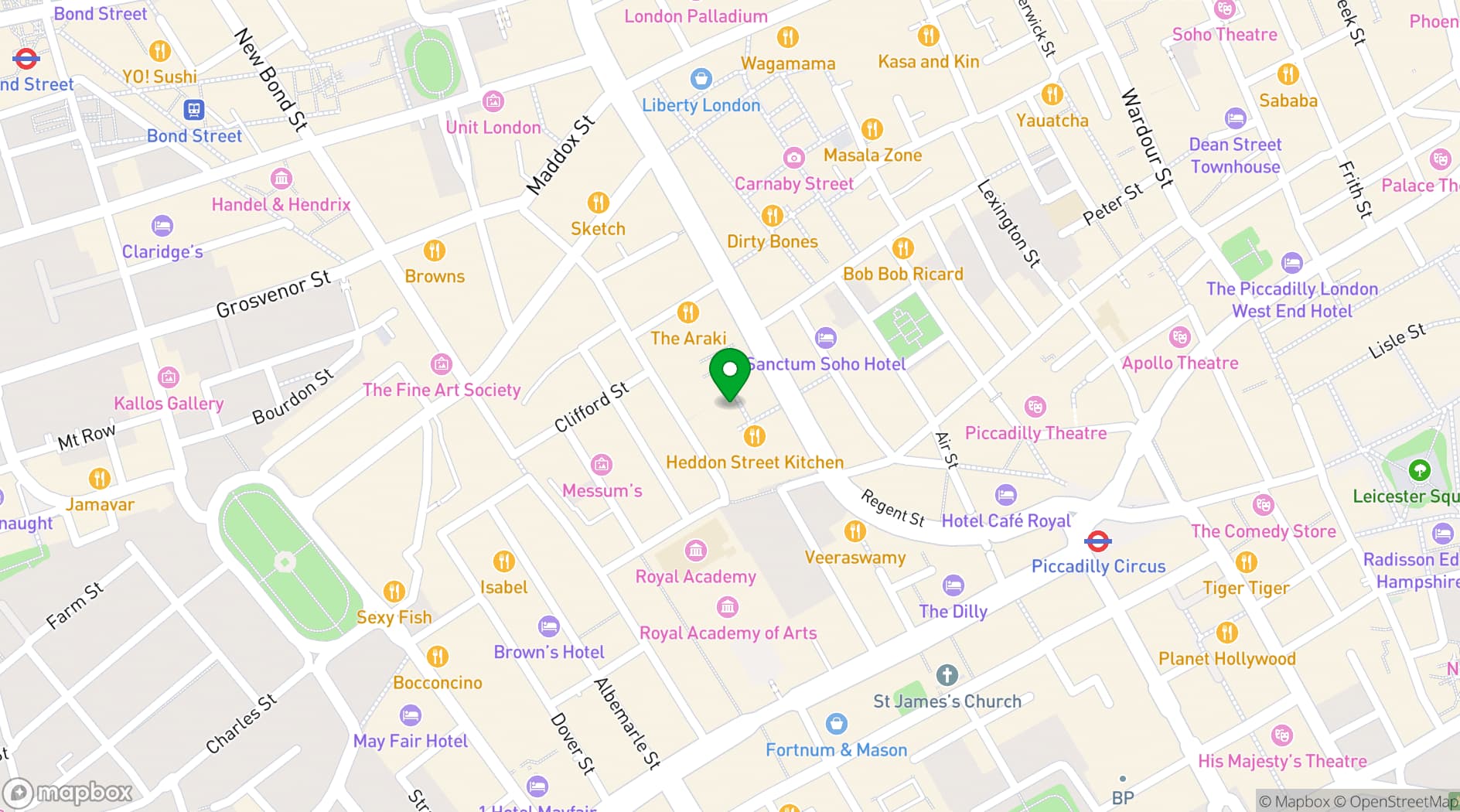 Map showing Piccolino Mayfair