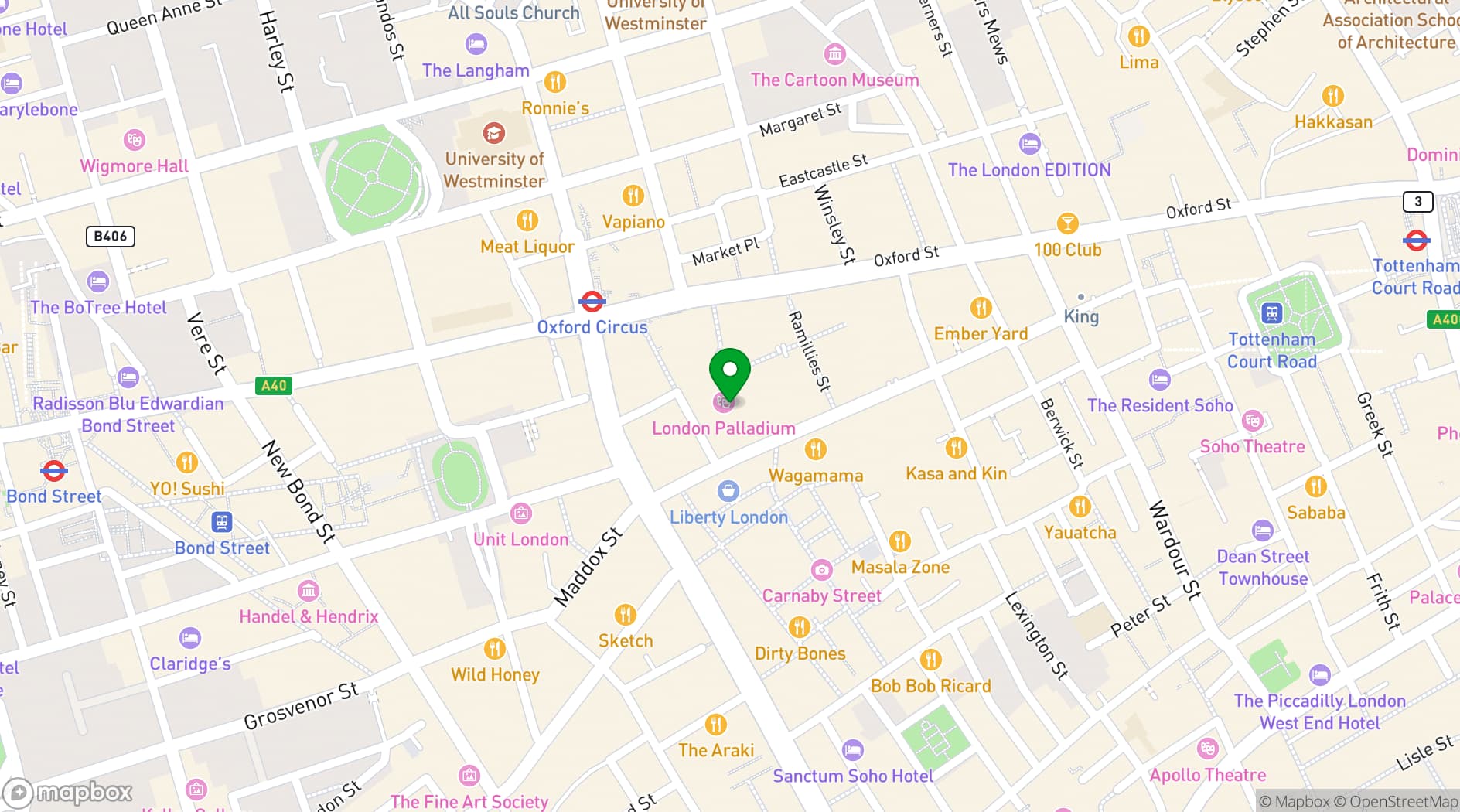 Map showing London Palladium