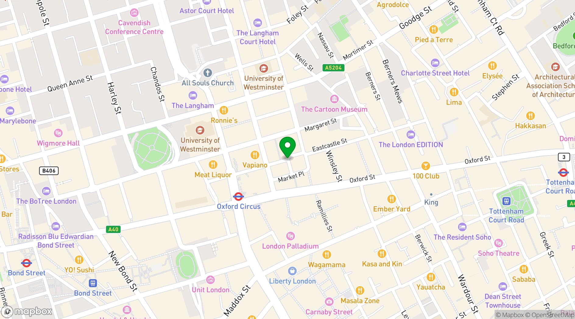 Map showing 28-50 Oxford Circus