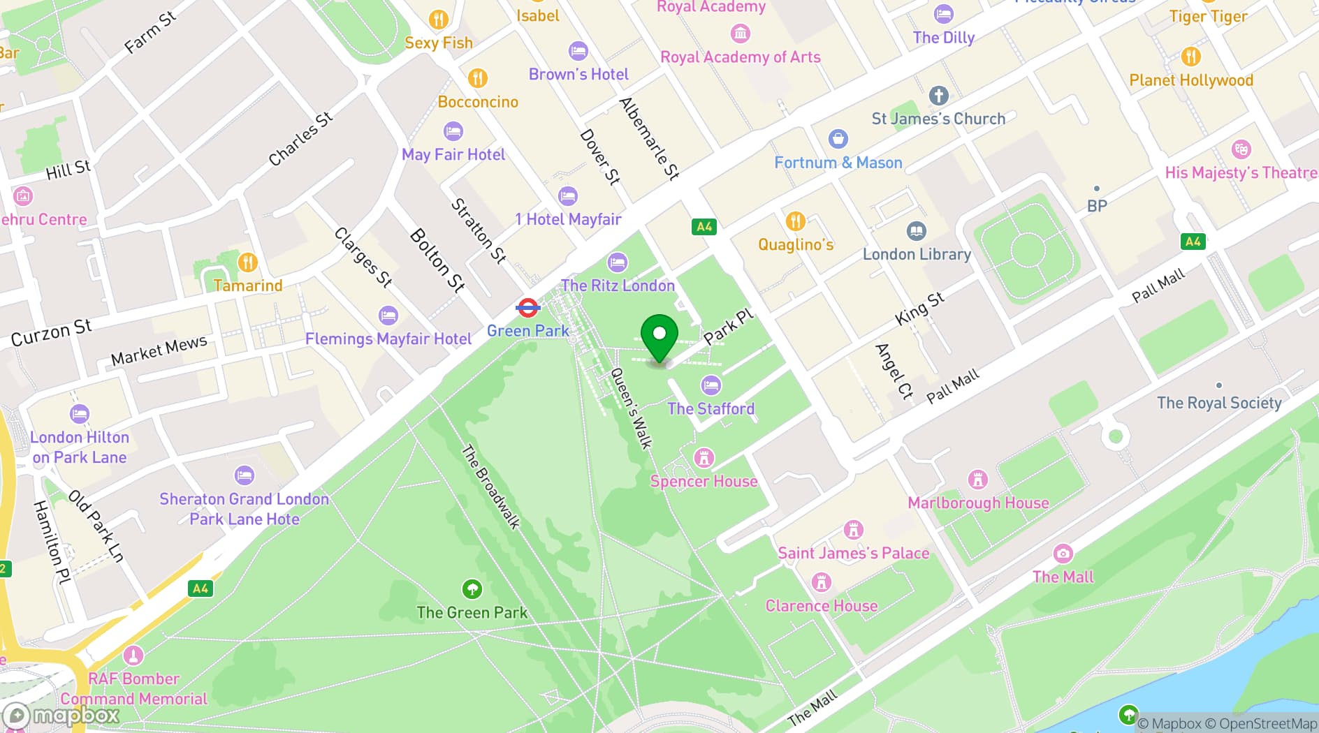 Map showing Six Park Place, home of the Royal Over-Seas League 