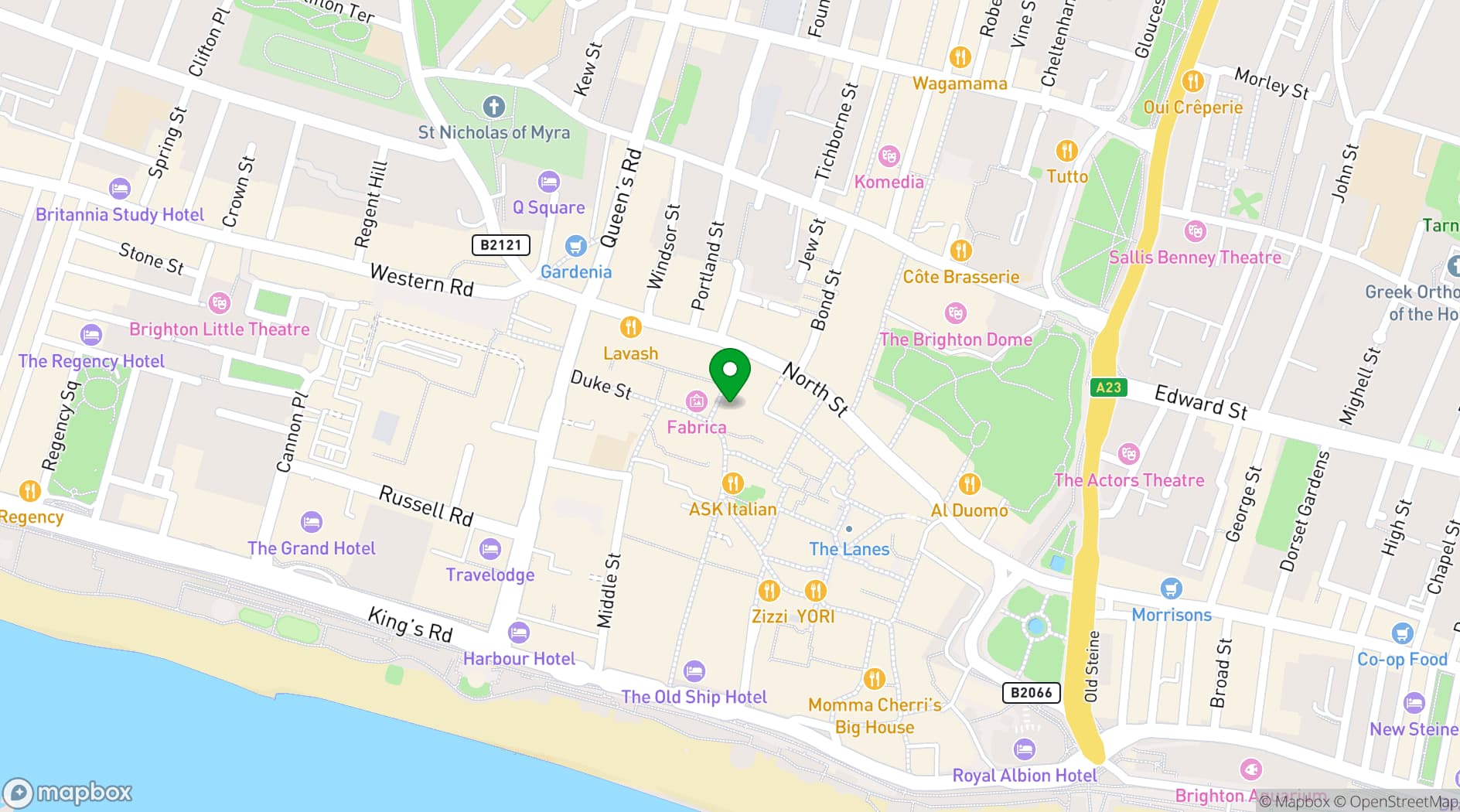 Map showing The Ivy in the Lanes Brighton