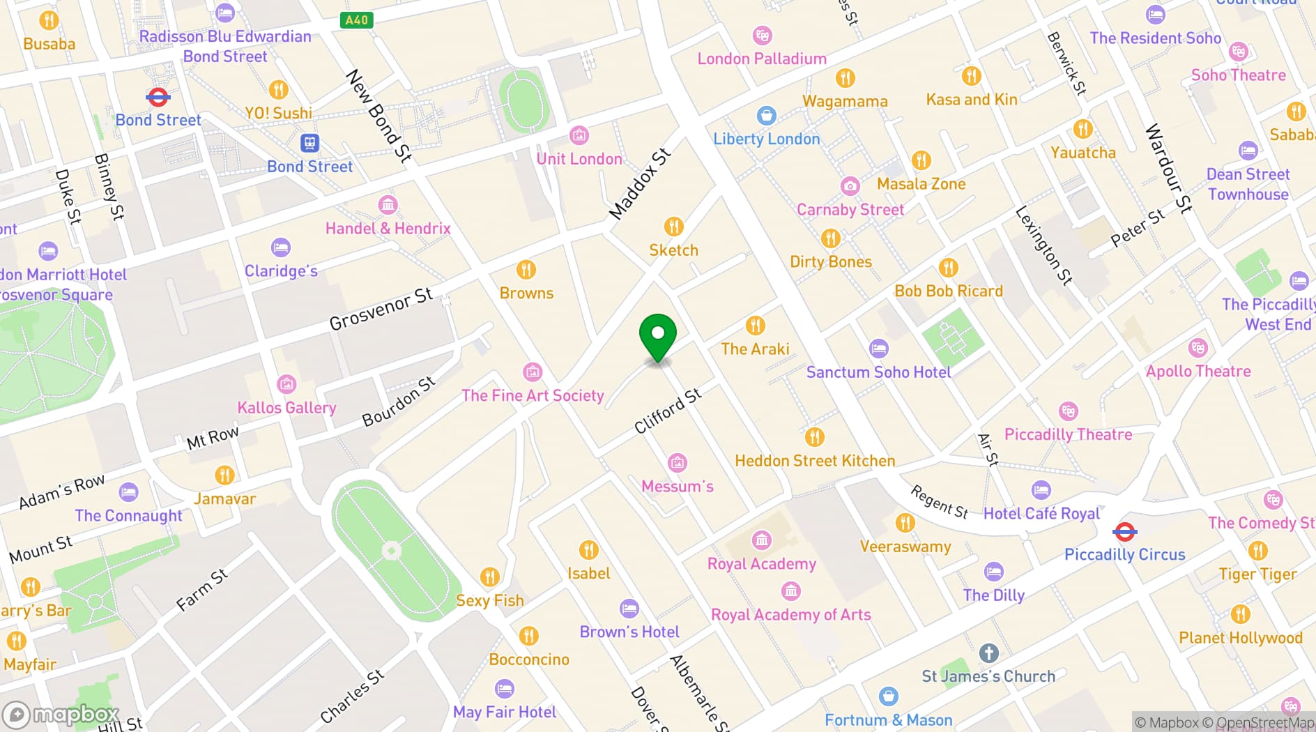 Map showing Burlington Arms
