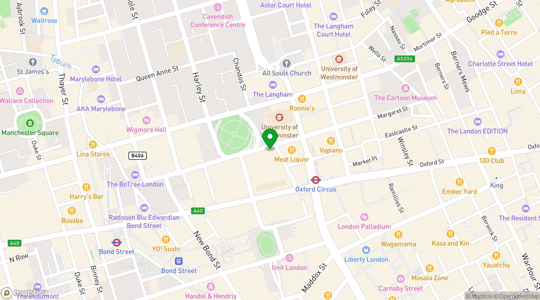 Map showing The Phoenix, Cavendish Square