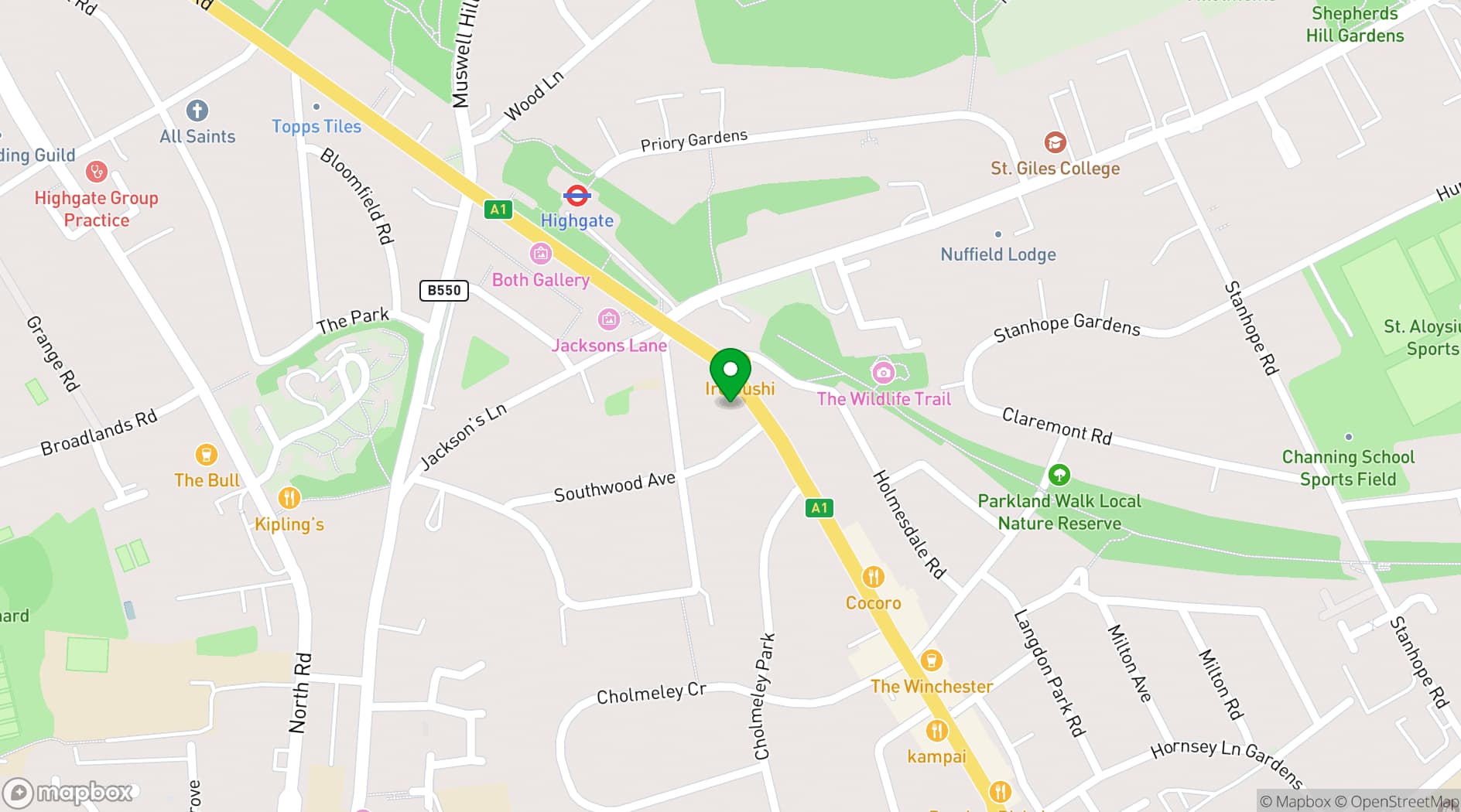 Map showing The Red Hedgehog