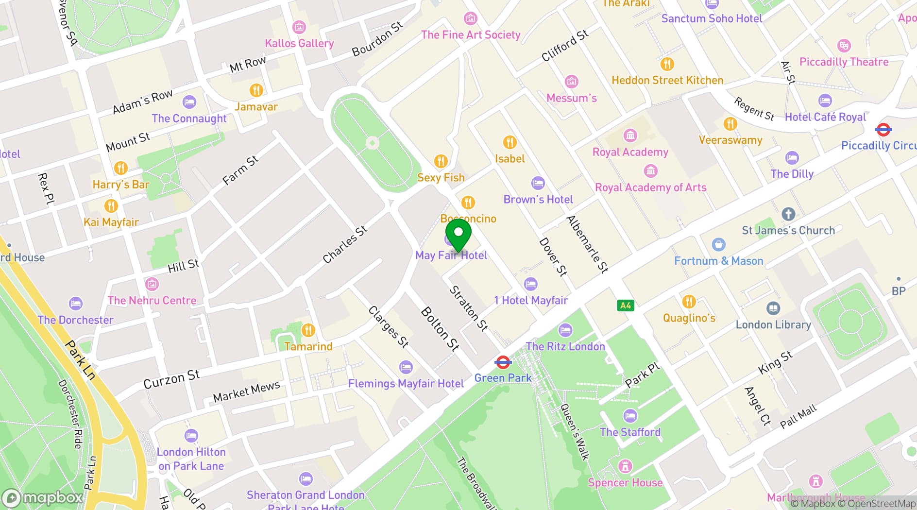 Map showing The May Fair Bar