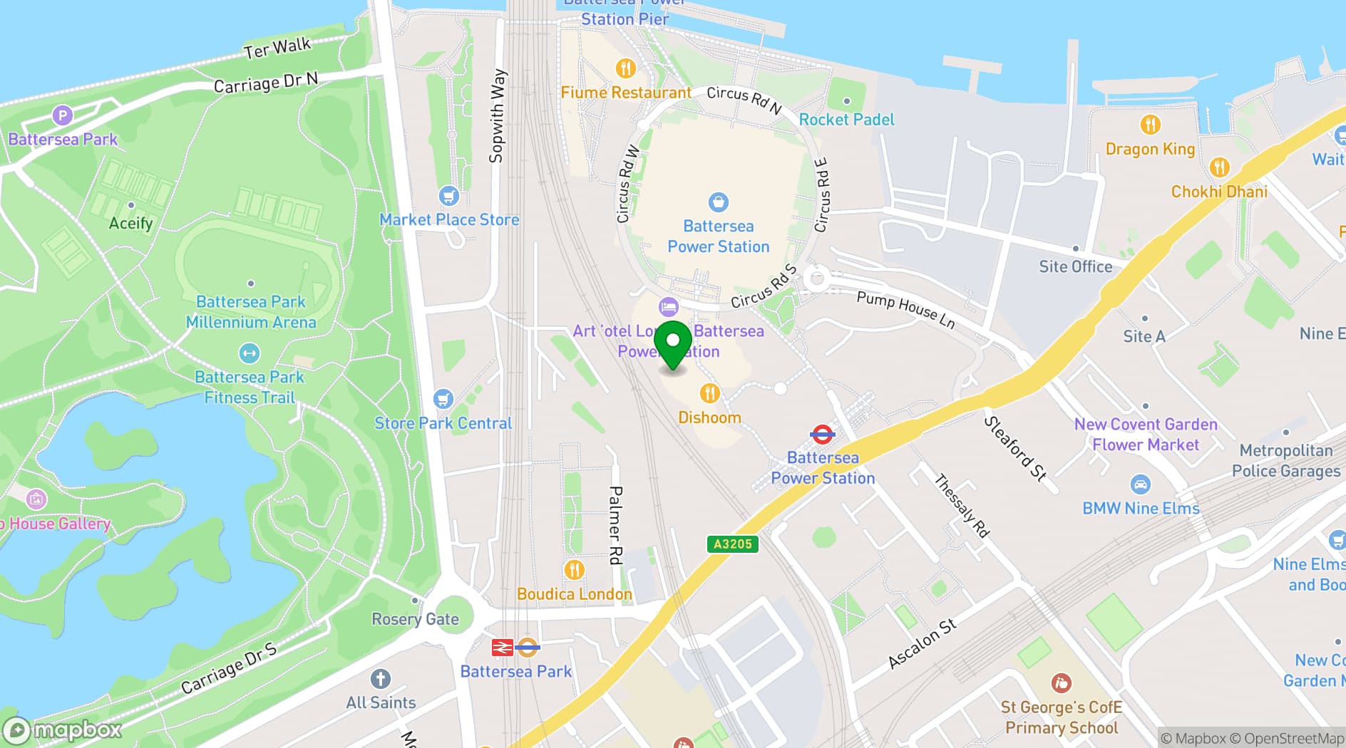 Map showing art'otel London Battersea Power Station