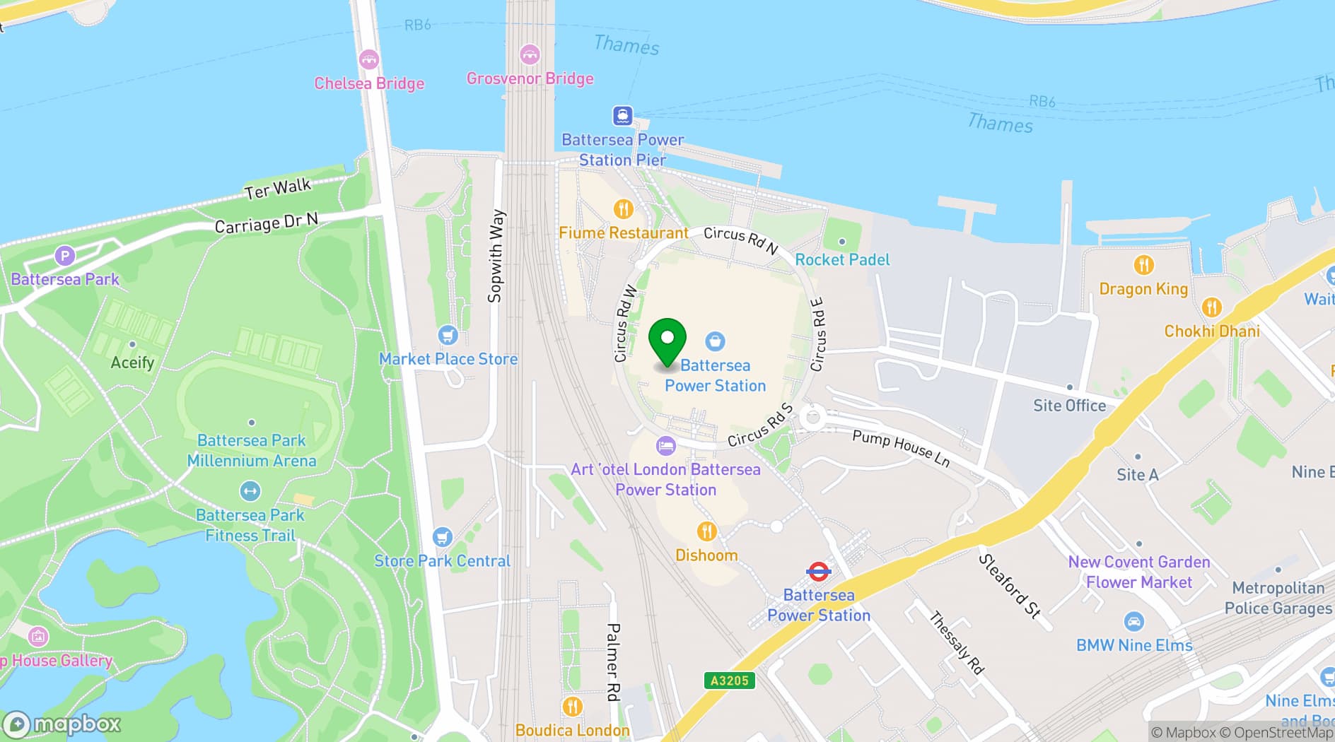 Map showing Le Bab Battersea Power Station