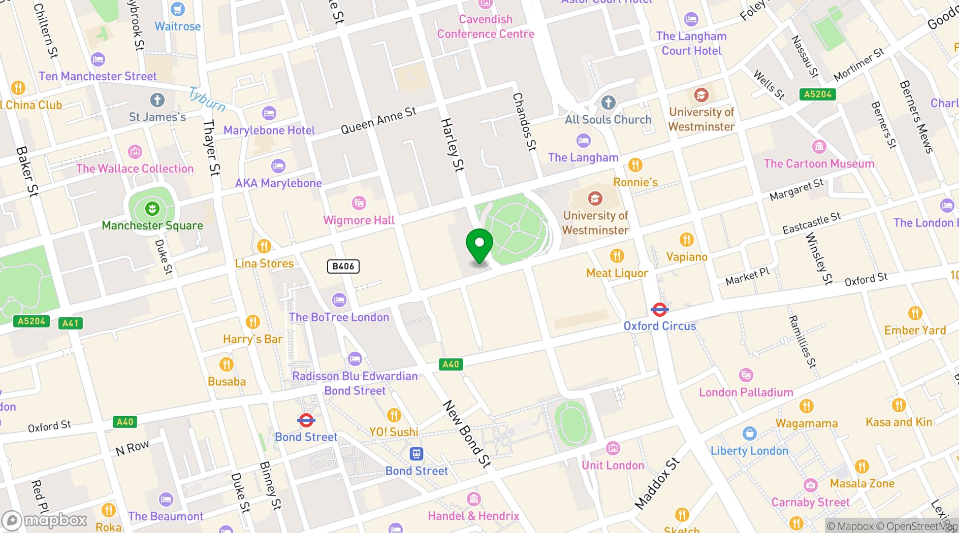 Map showing 20 Cavendish Square