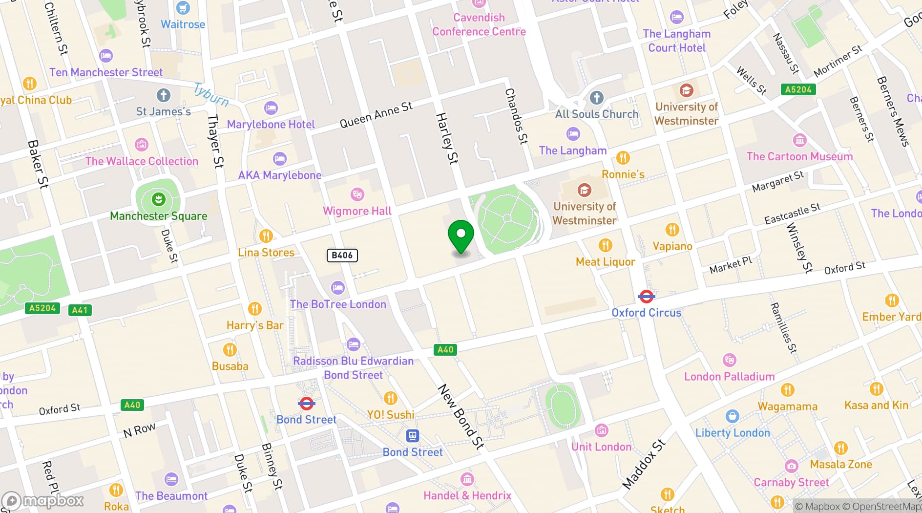 Map showing 20 Cavendish Square