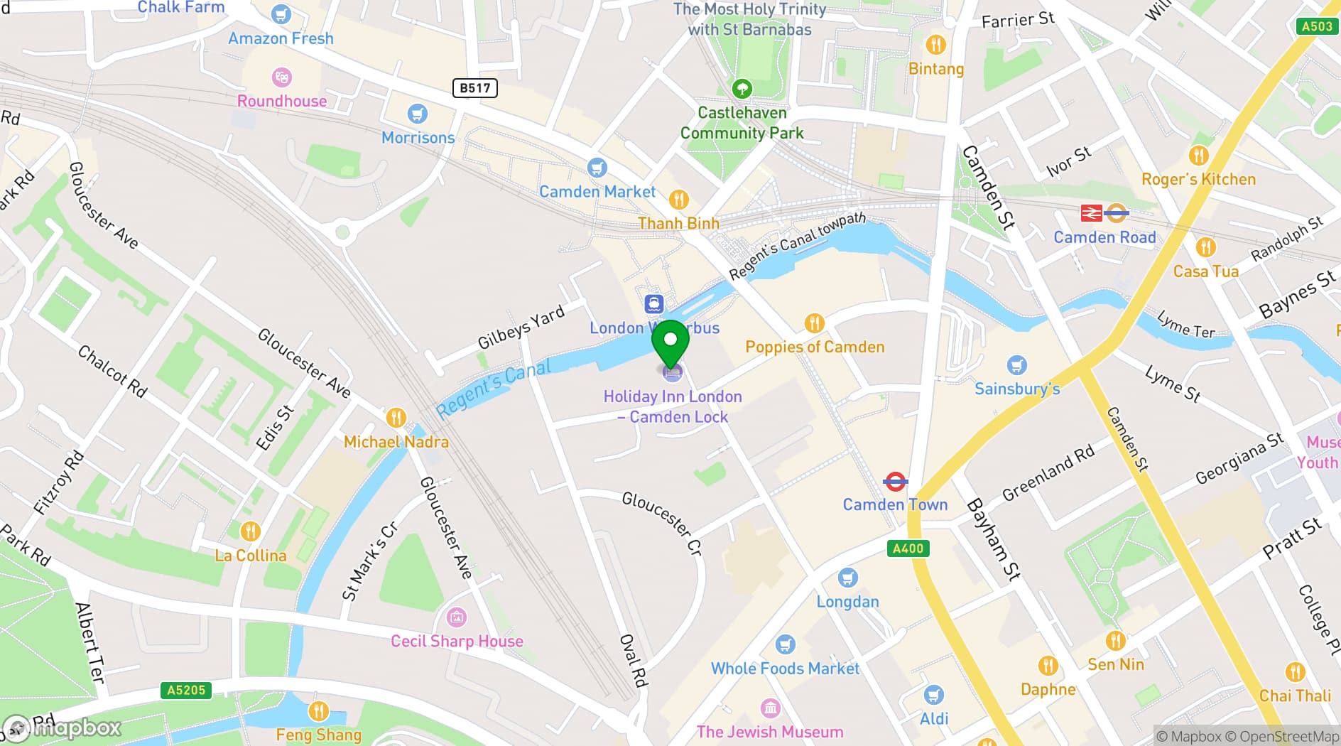 Map showing Holiday Inn London Camden Lock
