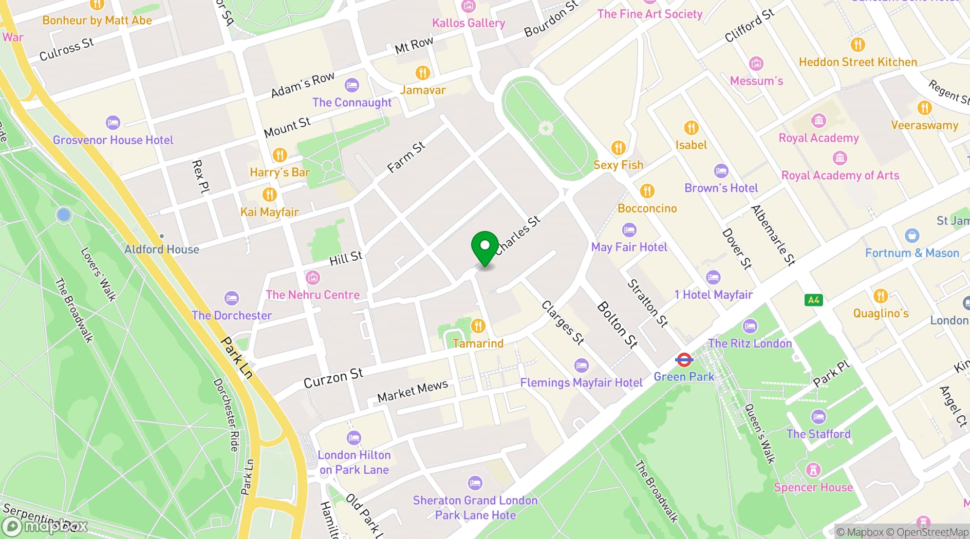 Map showing The Chesterfield Mayfair Hotel