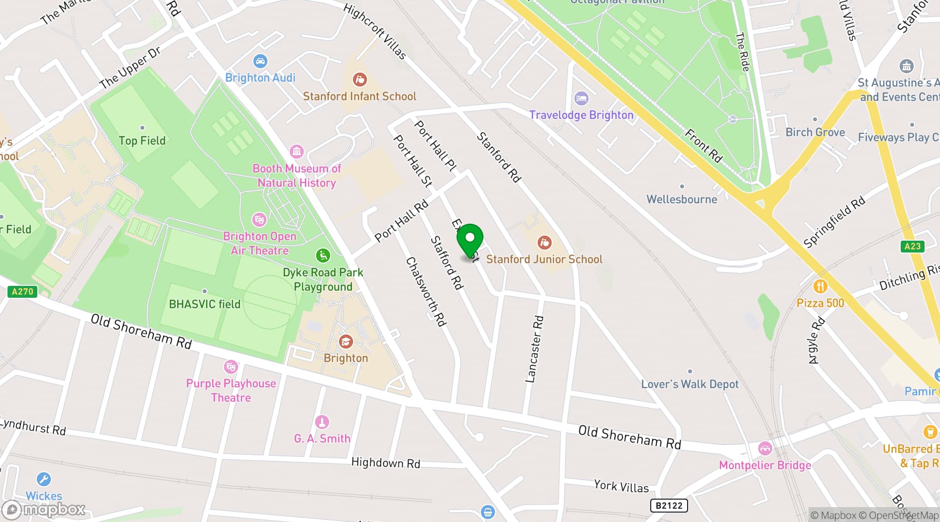 Map showing Exeter Street Hall