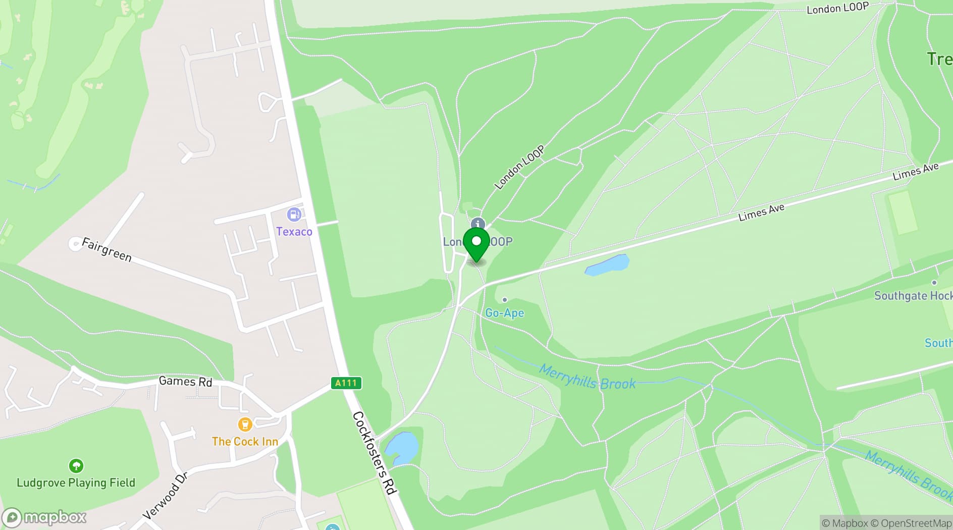 Map showing Go Ape - Cockfosters