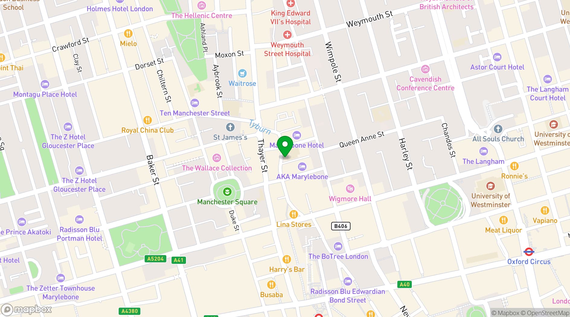Map showing The Ivy Cafe Marylebone