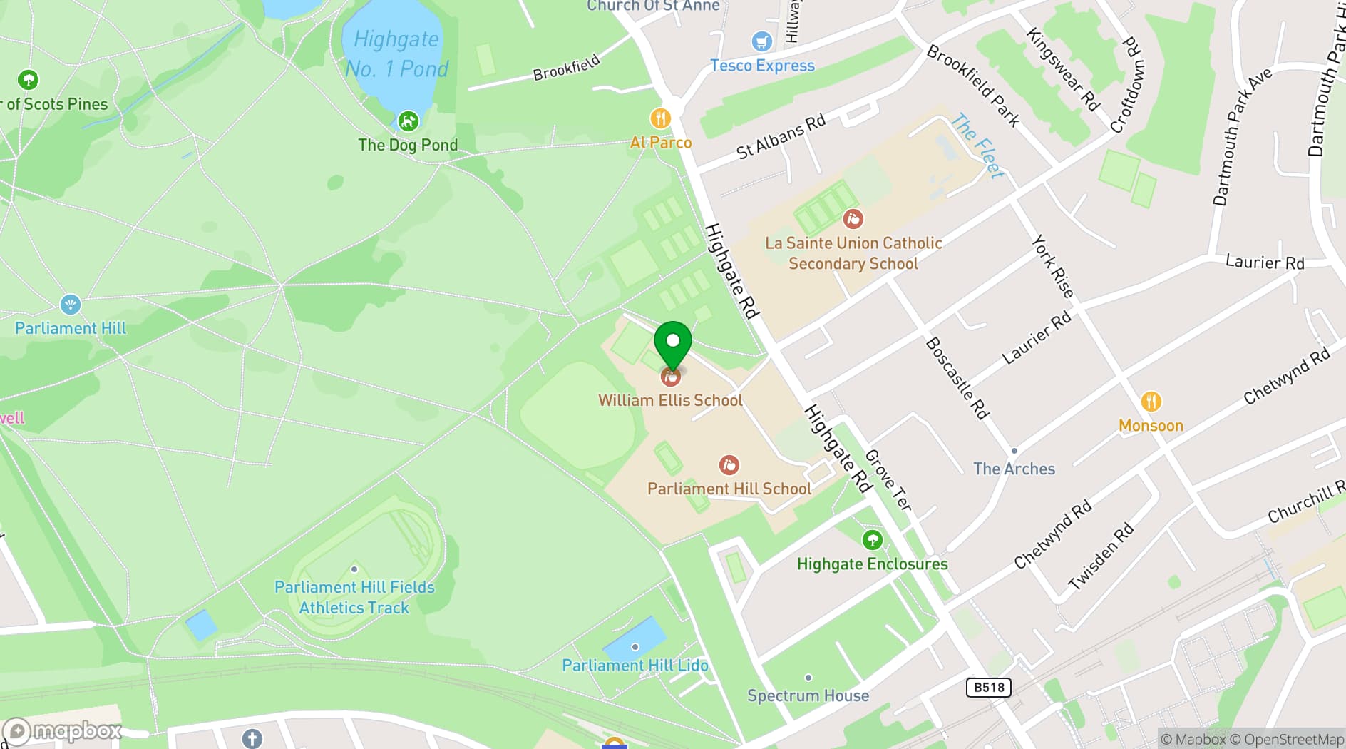 Map showing William Ellis School