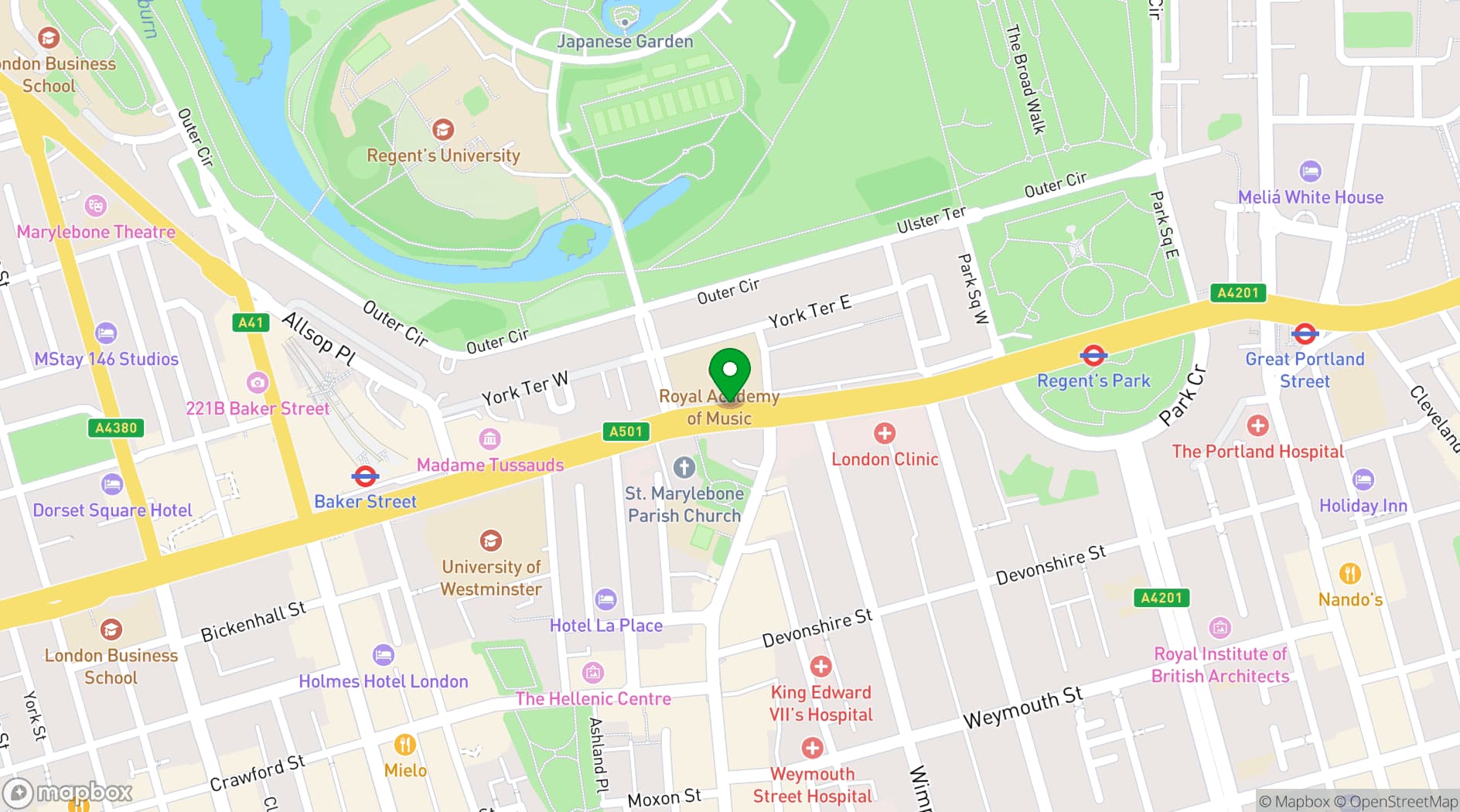 Map showing Royal Academy of Music