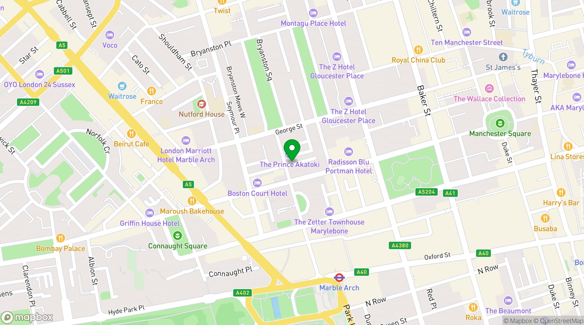 Map showing The Prince Akatoki London
