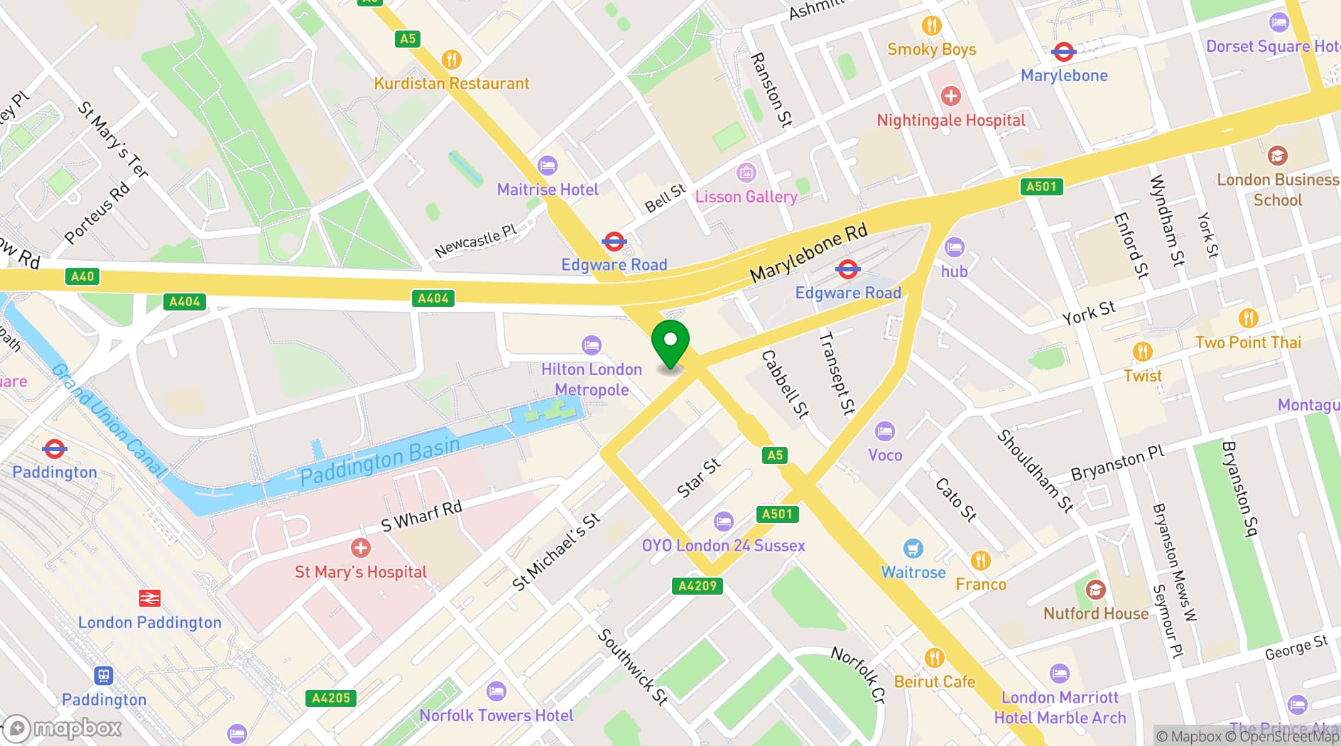 Map showing Hilton London Metropole