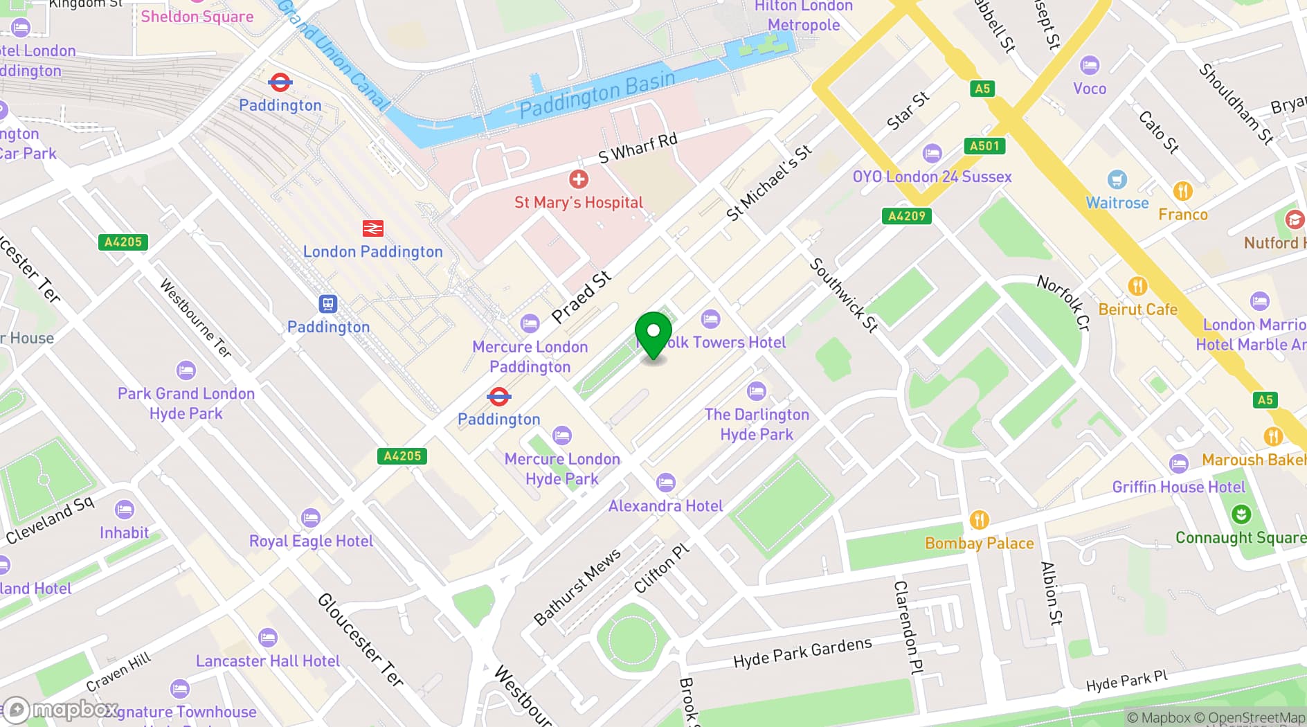 Map showing Grand Hotel Bellevue London